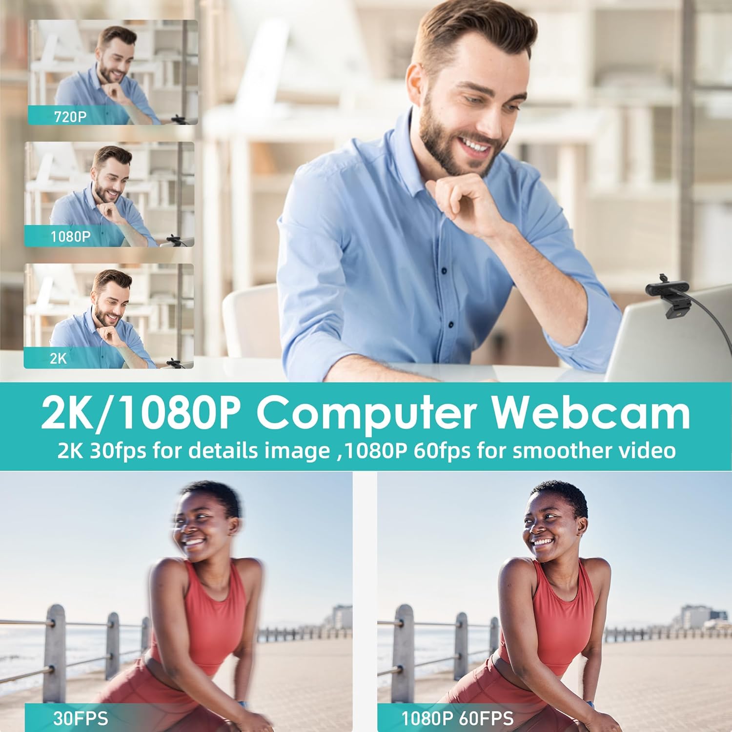 saylas 2K Webcam with Microphone, 78°FOV FHD PC Camera with 2K/30fps, 1080P/60fps, Privacy Cover, Plug & Play USB Web Cam, Autofocus, External Webcam for PC, Computer Web Camera for Laptop, Mac, Zoom - Image 2