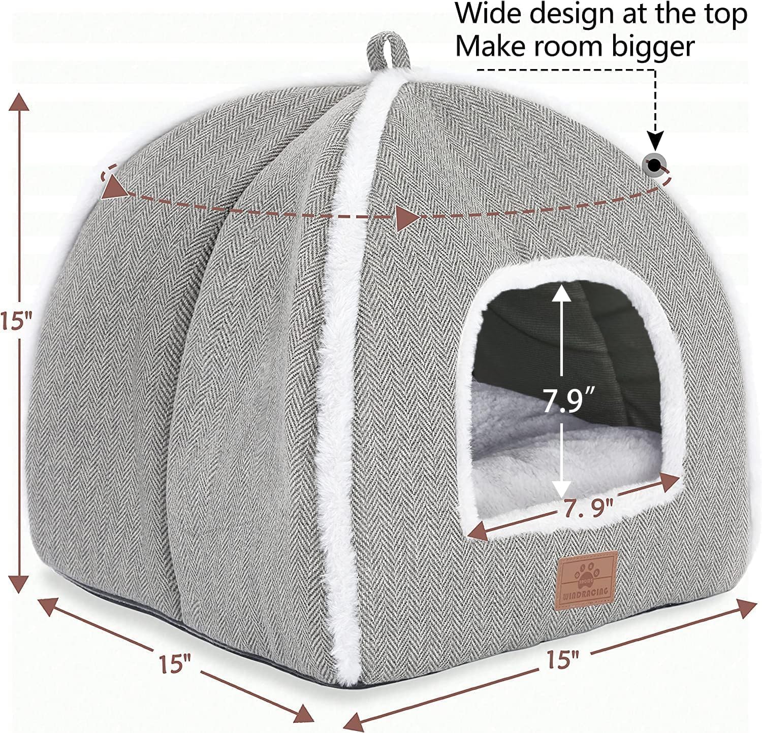 Cat Beds for Indoor Cats-Cat Bed Cave House Tent for Kittens and Small Pets with Washable Cushioned,Soft and Warm Indoor House, Grey, 15 inches - Image 4