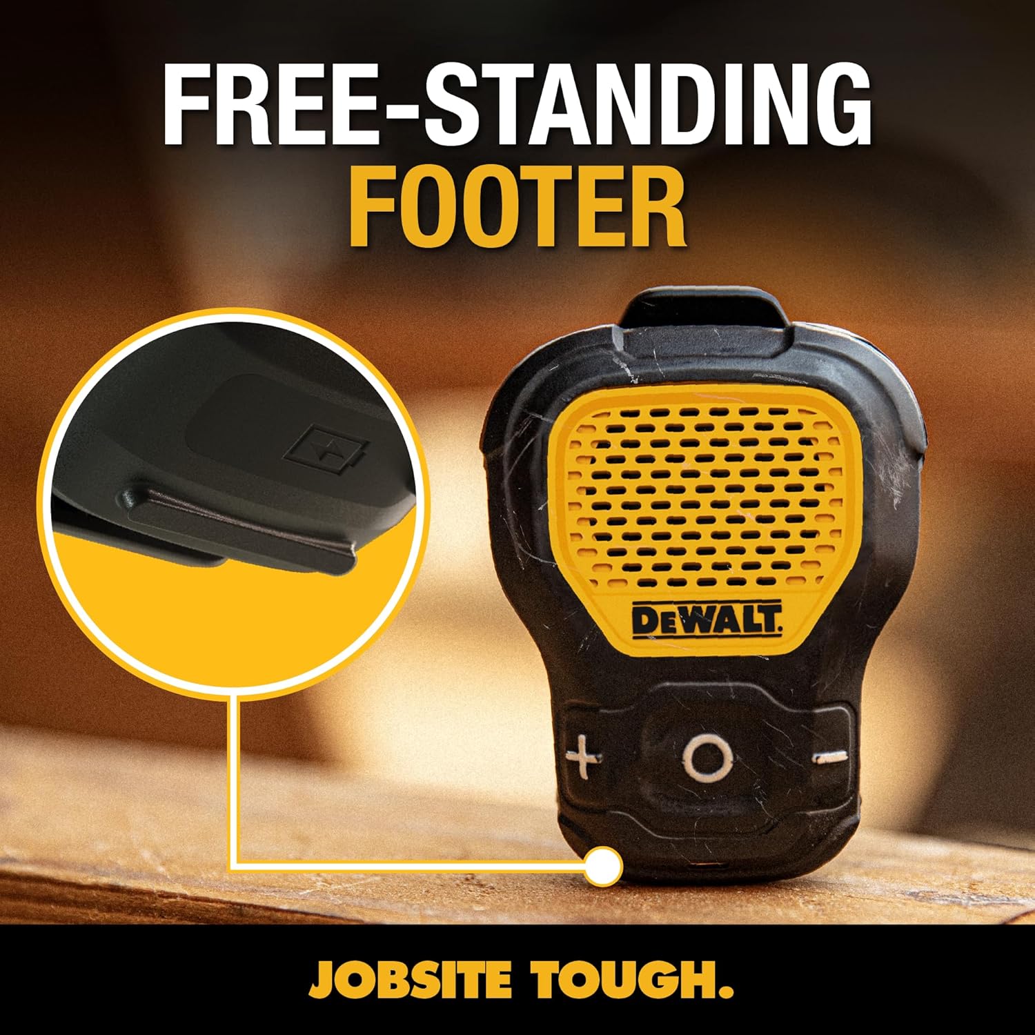 DEWALT Wearable Bluetooth Speaker (Updated Version), Clip-On Wireless Jobsite Pro Water-Resistant Portable Speaker (Non-Magnetic), Built-in Mic for Hands-Free Music/Calls, Bluetooth Speaker (Yellow) - Image 3