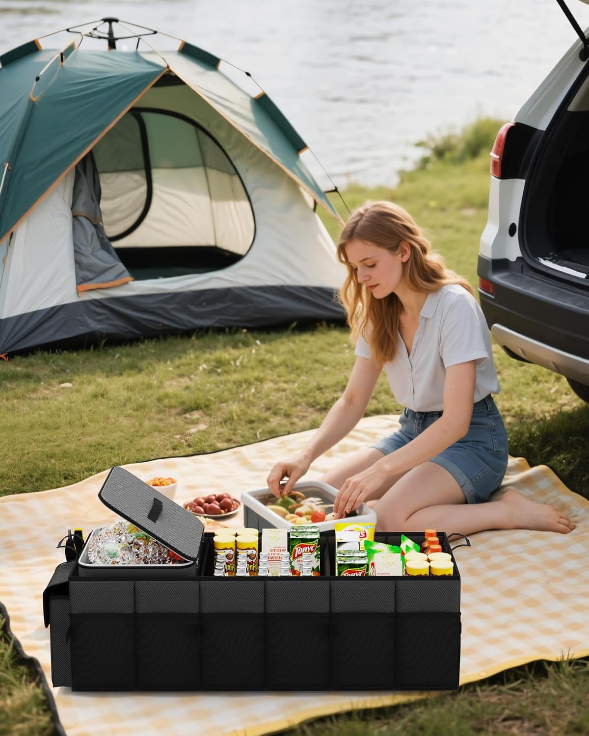 HOTOR Trunk Organizer, Sturdy Foldable with Cooler for Car & SUV, 3 Compartments, Black, 30.90”×12.60”×10.63” - Image 9