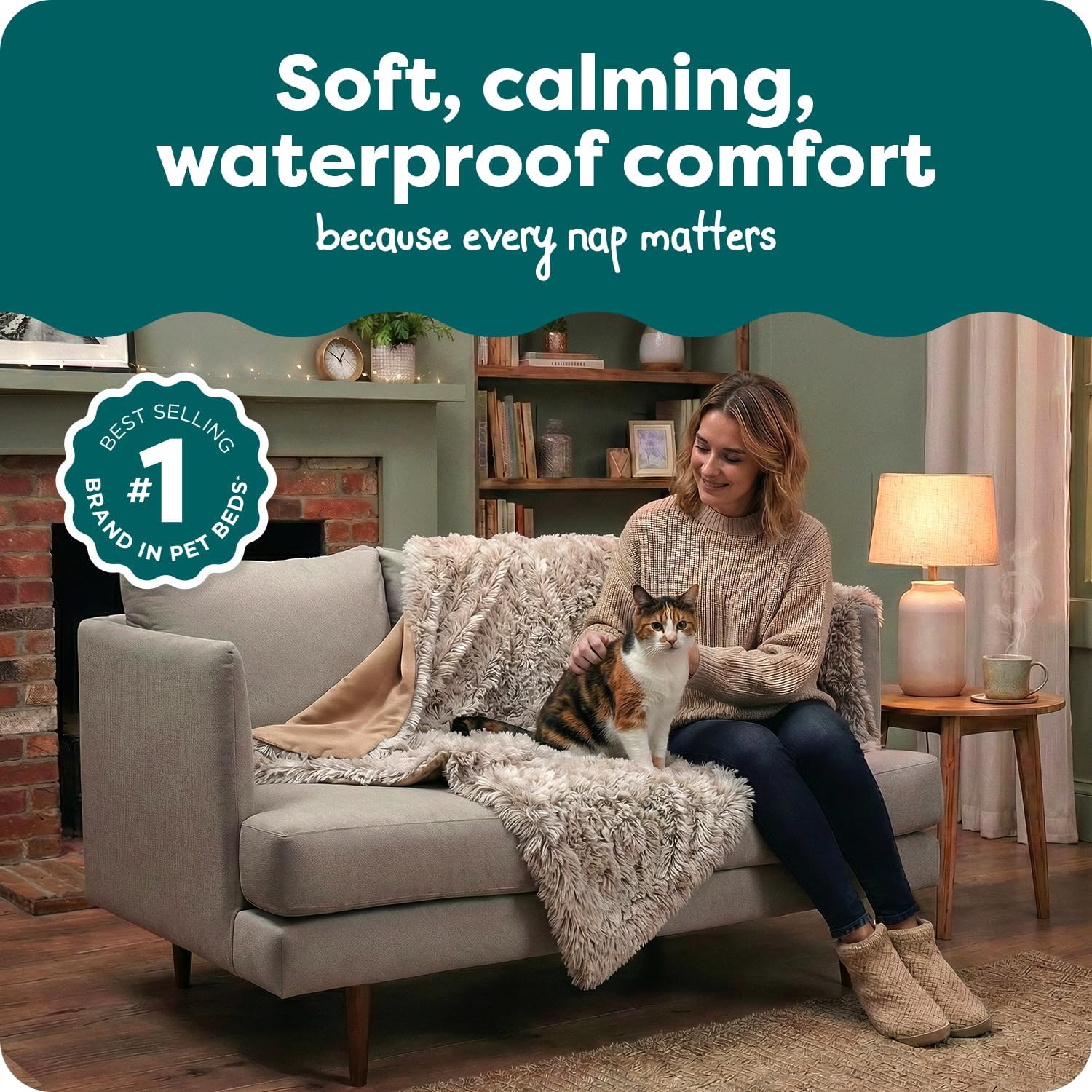 FurHaven Waterproof Throw Blanket for Dogs & Indoor Cats, Reversible Protective Pet Blanket, Medium, Long Faux Fur & Velvet, Driftwood - Image 2