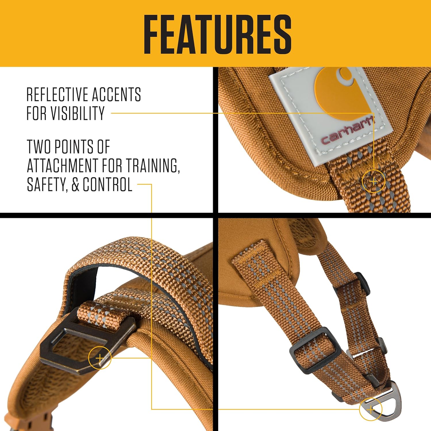 Carhartt Nylon Duck No Pull Dog Harness, Fully Adjustable Dog Harness with Quick Control Handle and Reflective Accents, Carhartt Brown, X-Large - Image 3