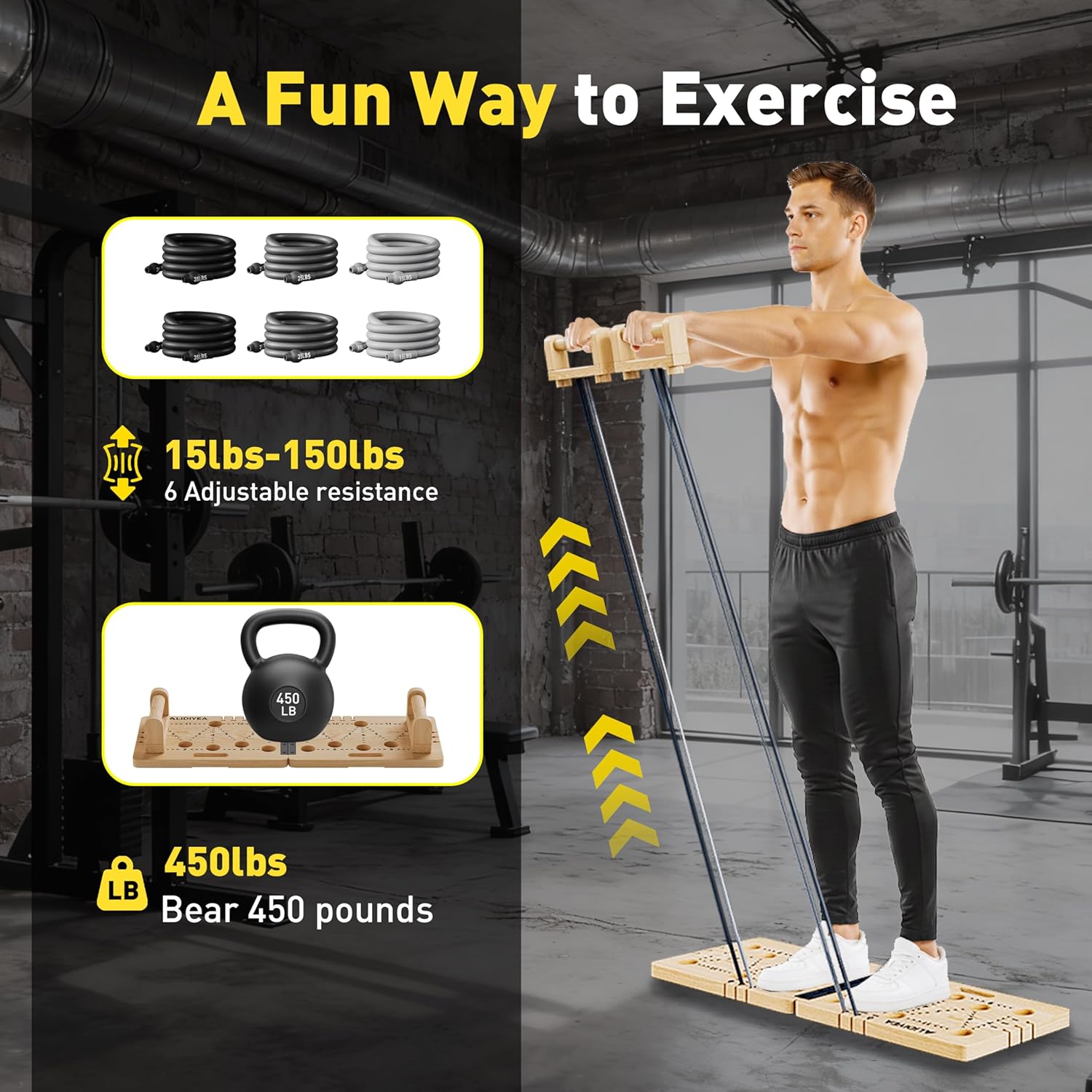 Push Up Board 30 in 1 Foldable with Resistance Bands - Thickened Pine Wood Multi-Push Up Board for Men & Women, Portable Gym/Home Workout Gear for Chest, Shoulders, Arms & Back - Image 5