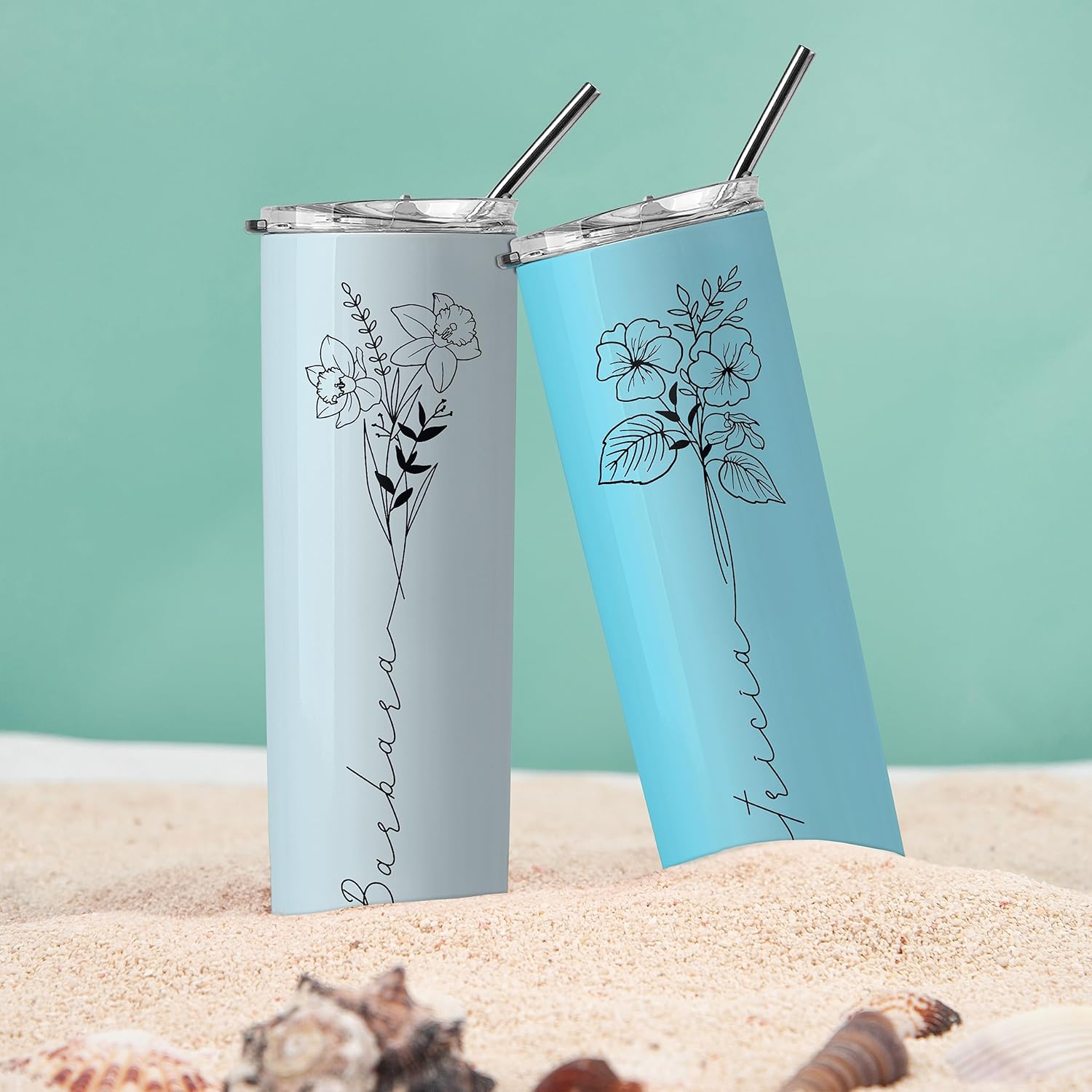 Birthday Gifts for Women, Personalized Tumblers with Birth Flower and Name, 10 Colors - 20 Oz, Skinny Tumblers for Women - Image 4