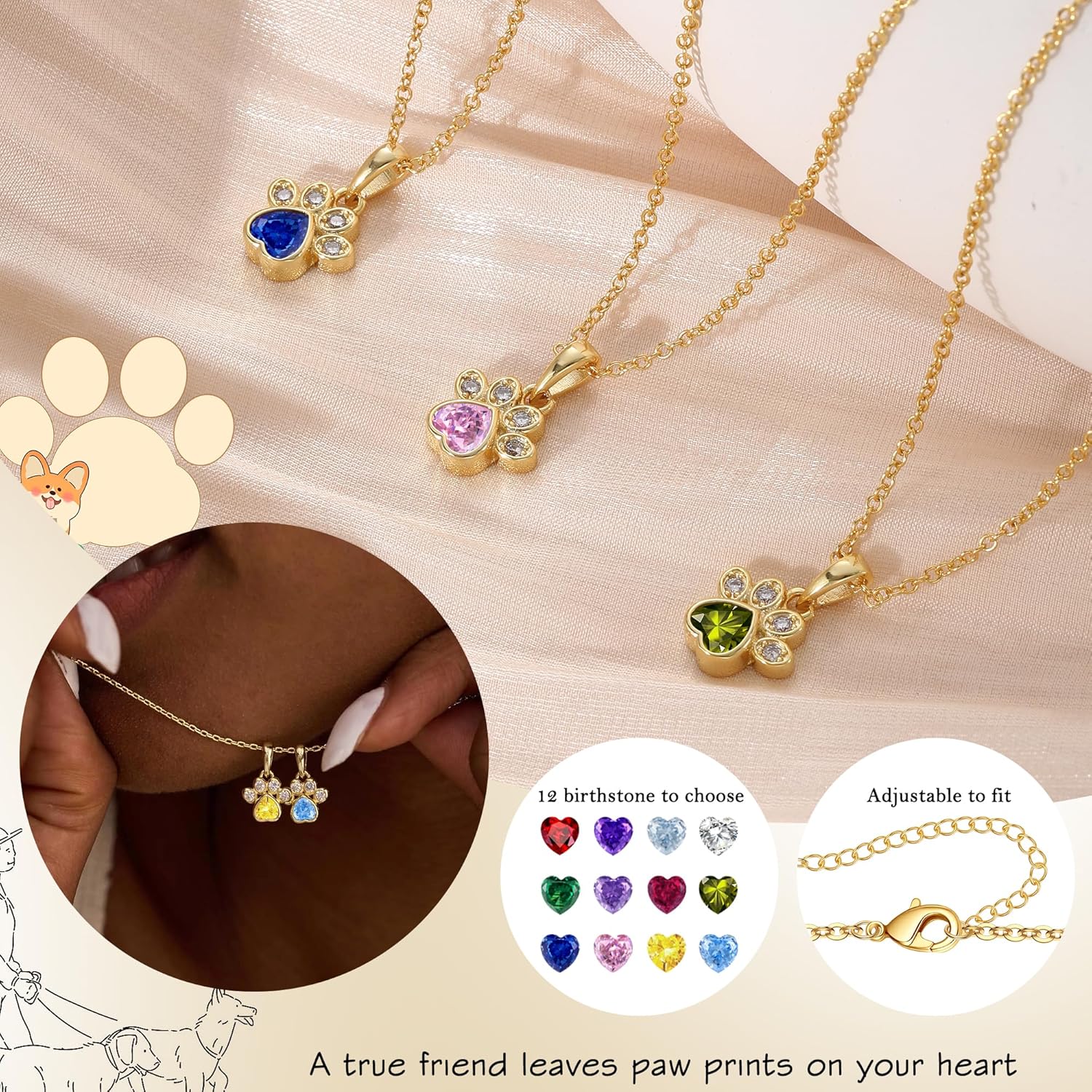 Dog Mom Gifts for Women, Gifts for Dog Lovers Birthstone Necklace for Women Christmas Stocking Stuffers for Teens Memorial Gift of Loss of Dogs Pet 14k Dainty Gold Necklace Birthday Gift for Her Pet Remembrance Breavement Jewelry - Image 5