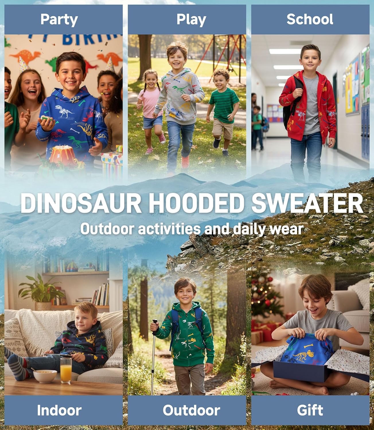 TLAENSON Kids Dinosaur Hoodies for Boys Girls Pullover Hooded Toddler Sweatshirt - Image 5