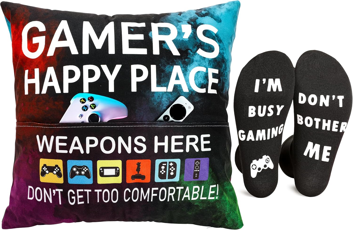 OCCdesign Gamer Gifts for Teenage Boys Men, Gaming Room Decoration, Gamer Pillow Cover and Game Socks Gifts Set, Christmas Stocking Stuffers Ideas for Teens Boys Girls Men Father Boyfriends 18" x 18" - Image 7