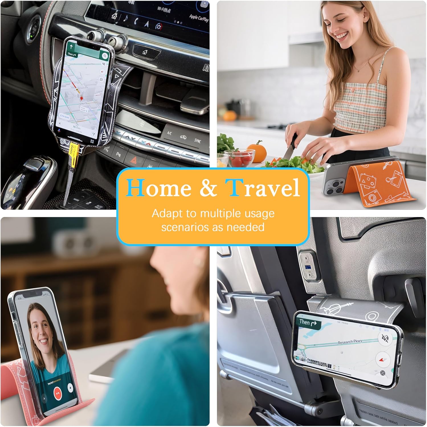 Adjustable Angle Phone Stand Tablet Holder, Sturdy Universal for All Smartphones - Foldable Portable for Desk, Travel, Home, Kitchen, Bed, Treadmill, Airplane, Orange - Image 3