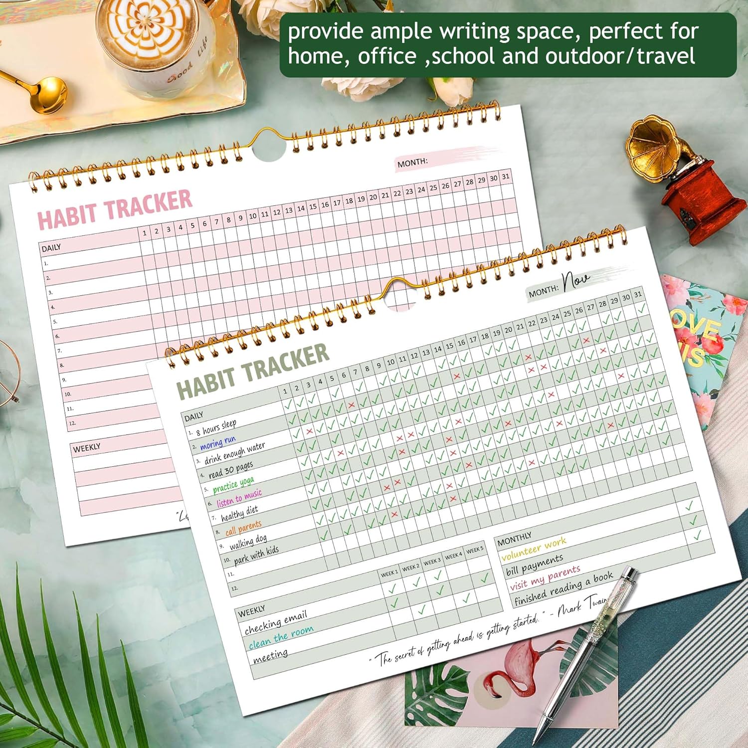 Habit Tracker Calendar, Daily Weekly Goal and Habit Tracker Journal, 12 Months Undated Habits Tracker Planner with Spiral Binding, Boost Productivity Tool and Workout Calendar, 11.7"x8.5" - Image 2