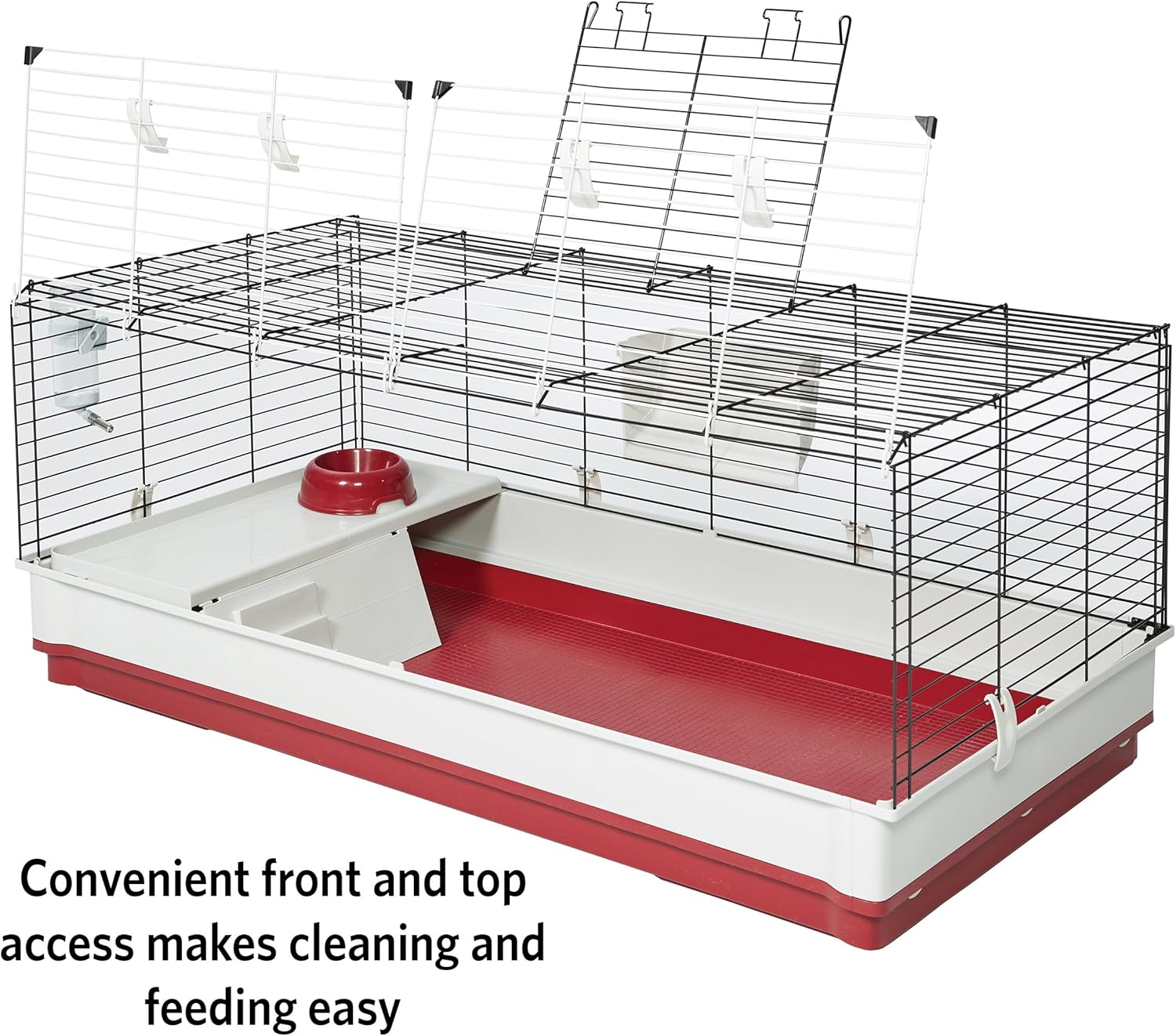Midwest Homes for Pets Deluxe Rabbit & Guinea Pig Cage, X-Large, White & Red - Image 4