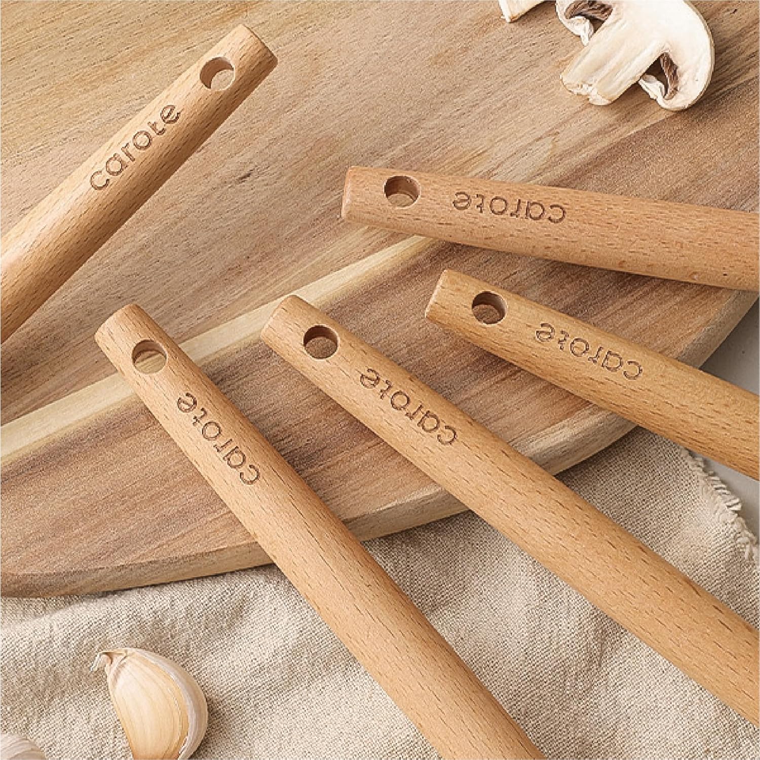CAROTE Silicone Cooking Utensils Set, Kitchen Utensils Set 10 Pcs for cooking, BPA Free Spatula Set with Heat Resistant Wood Handles for Nonstick Cookware (Cream White) - Image 6
