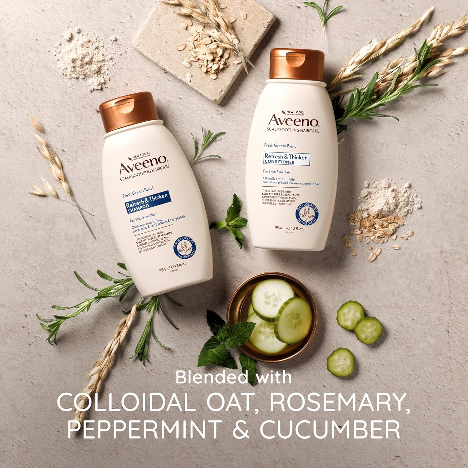 Aveeno, Fresh Greens Blend Sulfate-Free Shampoo with Rosemary, Peppermint & Cucumber to Thicken & Nourish, Clarifying & Volumizing Shampoo for Thin or Fine Hair, Paraben-Free, 12oz - Image 5