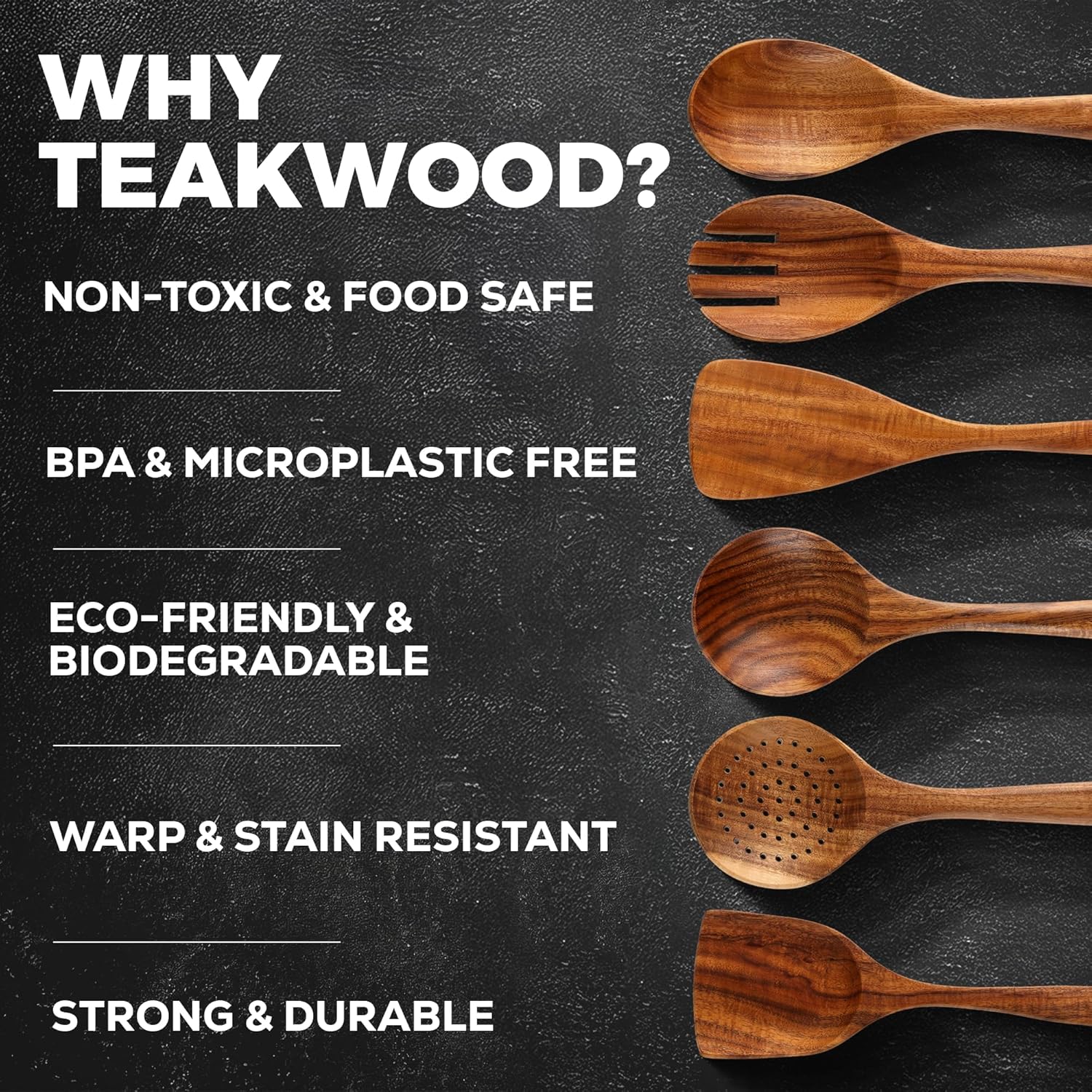 Zulay Kitchen 6 Piece Wooden Spoons for Cooking – Natural Teak Wooden Utensil Set, Easy to Clean, Durable, Smooth with Comfort Grip - Non Toxic Wooden Cooking Utensil Sets - Image 4