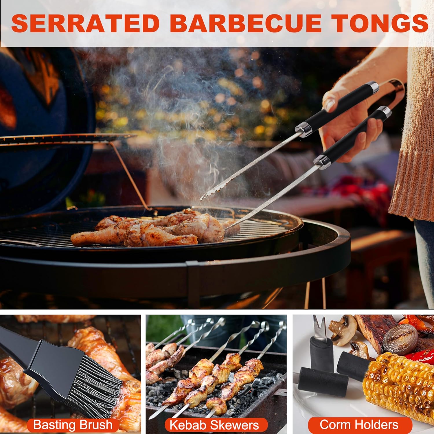 Grilljoy BBQ Accessories Grill Tools Set - 22PCS Stainless Steel Barbecue Grill Accessories for Outdoor Grill with Black Aluminum Case - Christmas Grilling Gifts for Men & Dad -Grill Tools Kit - Image 4