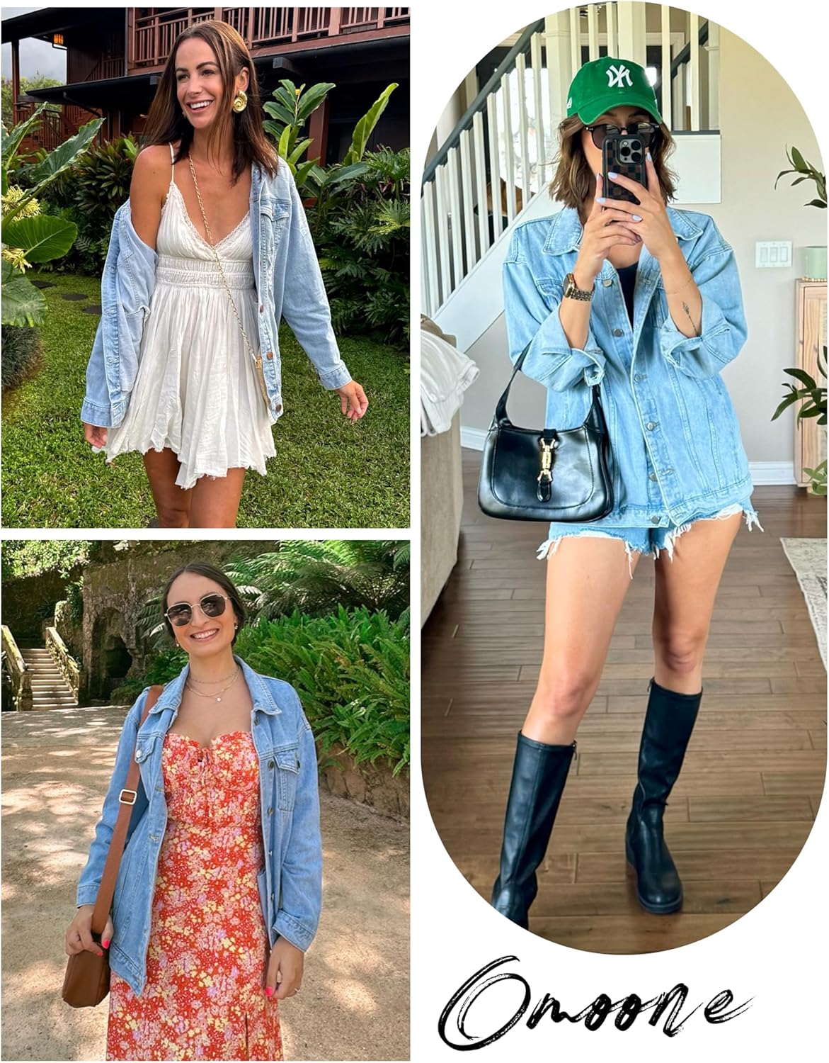 Omoone Women's Oversized Mid Long Denim Jacket Jean Biker Coat - Image 2