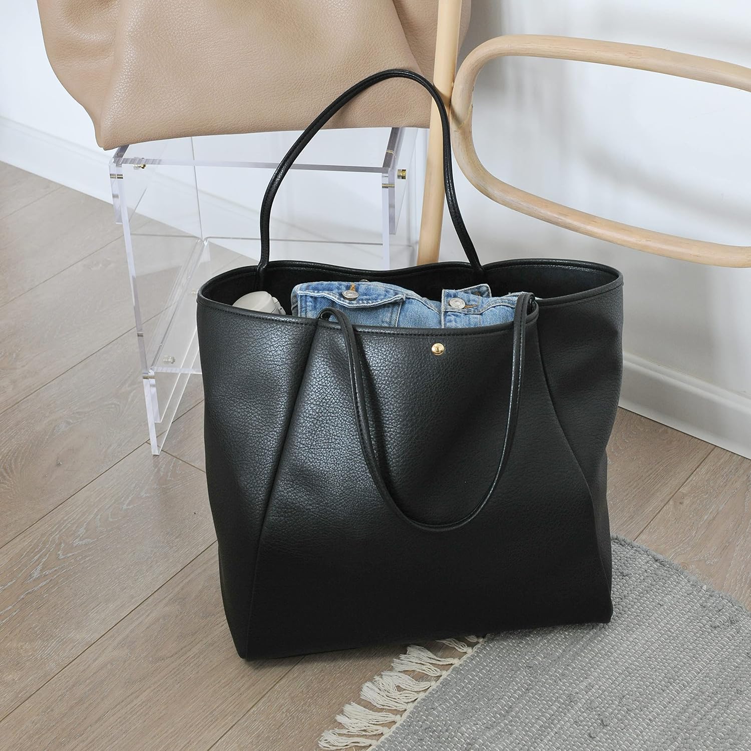 Oversize Pu Leather Tote Women Weekender Bag Shopper Handbag Travel Purse - Image 3