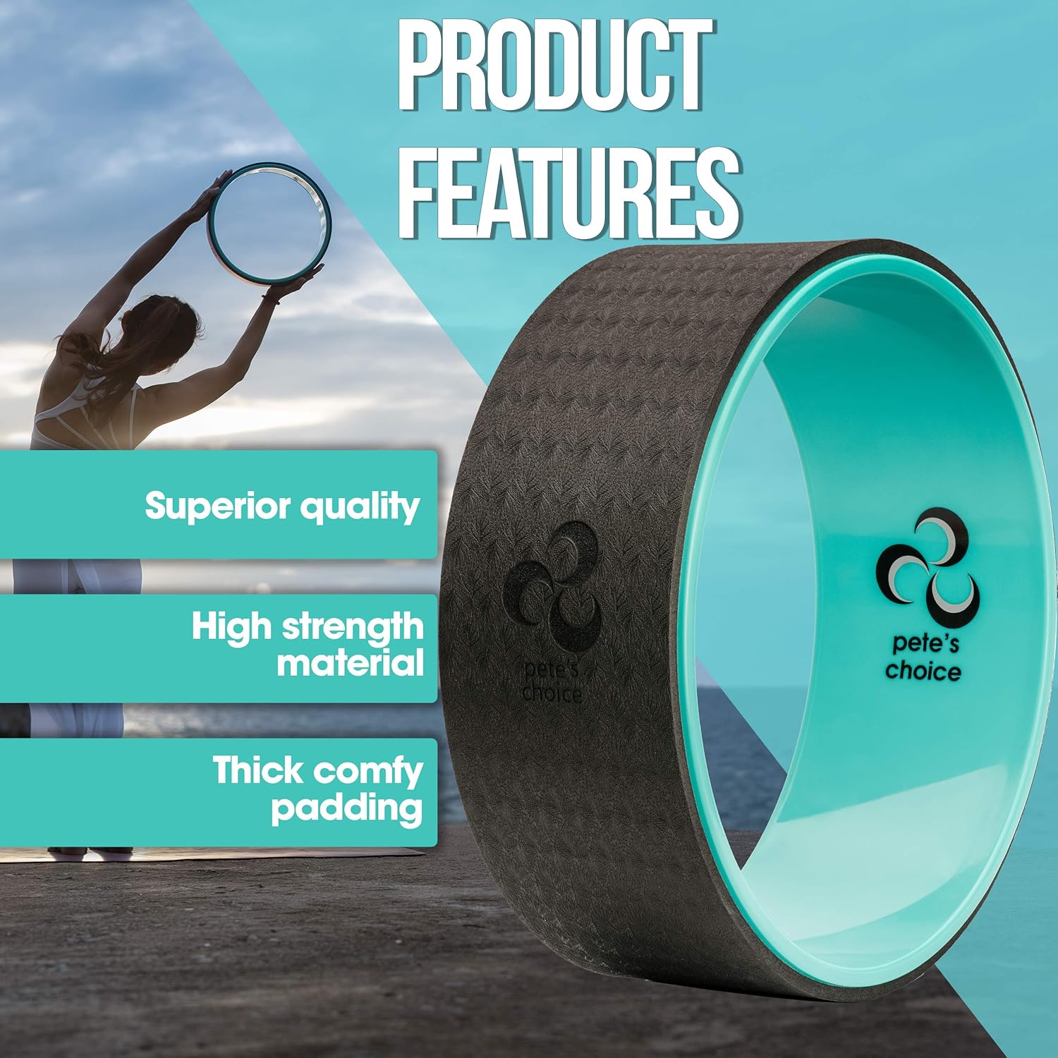 Yoga Wheel with Beginners Guide & Yoga Strap - Back Pain and Tension Relief. Comfy Roller for Stretching, Increase Flexibility. Home Exercise Kit. Ideal for Women Yogis. Improve your Posture. - Image 4