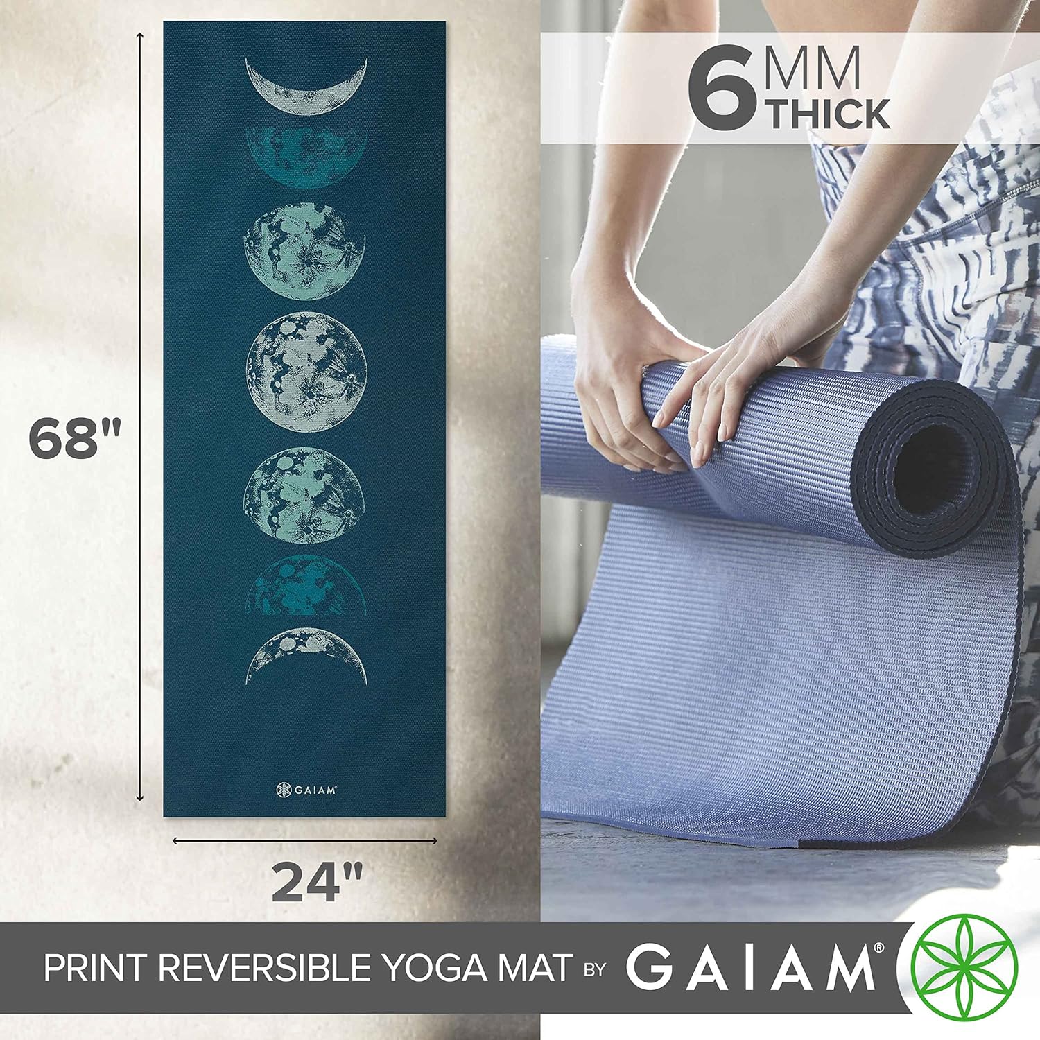 Gaiam Yoga Mat - Premium 6mm Print Reversible Extra Thick Non Slip Exercise & Fitness Mat for All Types of Yoga, Pilates & Floor Workouts (68" x 24" x 6mm Thick) - Image 4