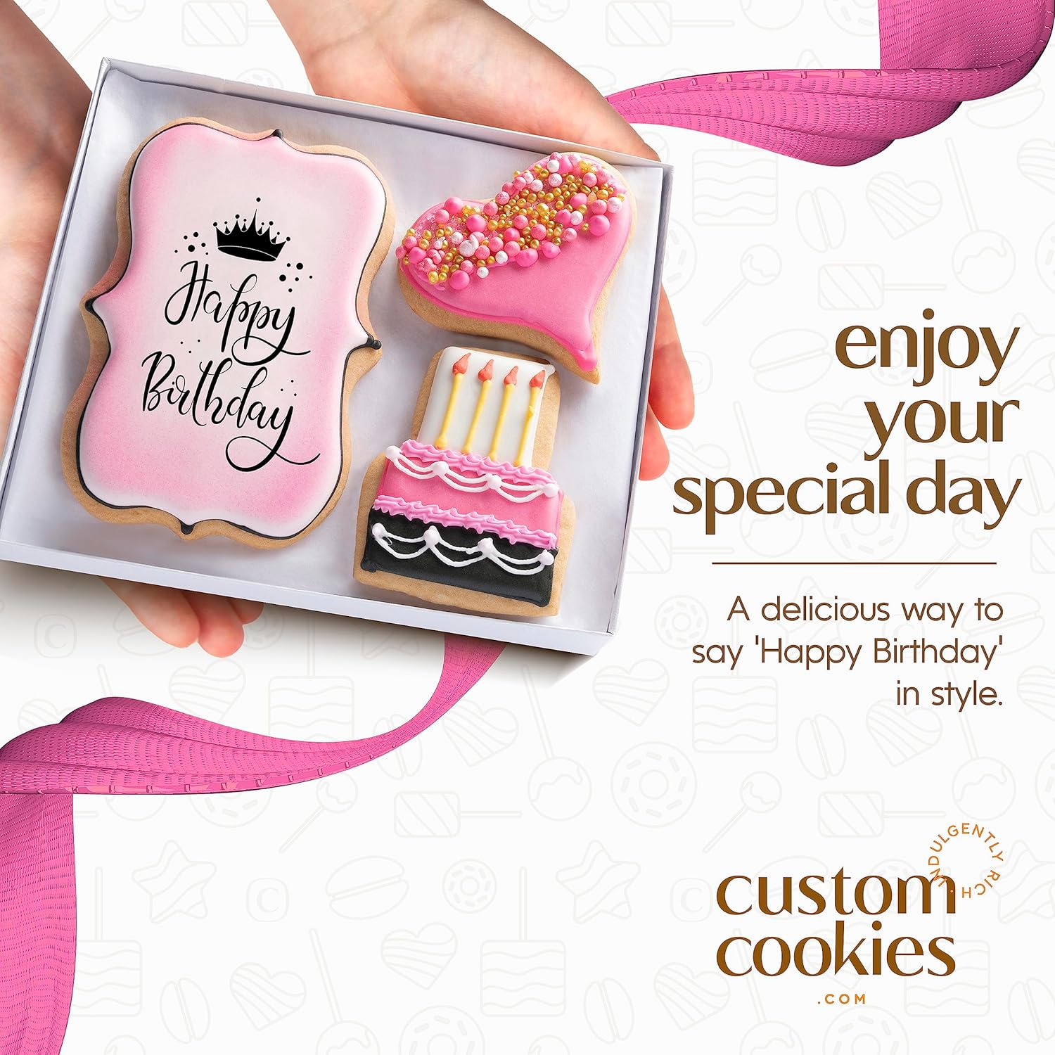 Happy Birthday Gift Basket Custom Sugar Cookies - Happy Birthday Cookies in Gift Box, Hand Decorated Kosher Treats for Women, Her, Wife - Bakery & Dessert Gifts as a Birthday Cake - Image 2