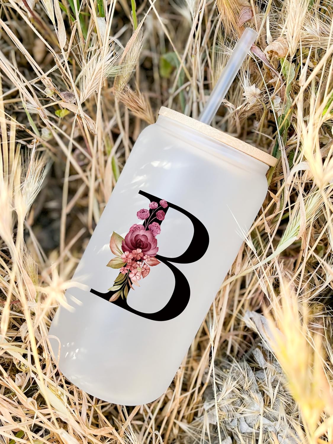Personalized Gifts for Women, Monogrammed Frosted Glass Tumbler with Straw and Lid, Cute Customized Mug, Custom Initial Iced Coffee Glasses, Customizable Drinking Cup, Birthday Teacher Woman, A - Image 7