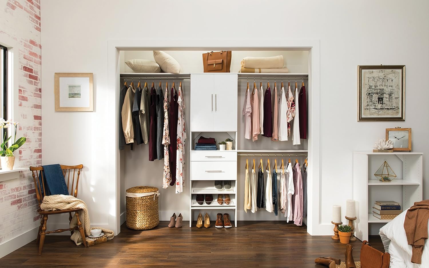 ClosetMaid SuiteSymphony Wood Closet Organizer System, 25-Inch Starter Kit with Tower and 3 Hang Rods and Shelving, Adjustable Shelves, Customizable Insert, Reach-in or Walk-in Closets, Pure White - Image 11