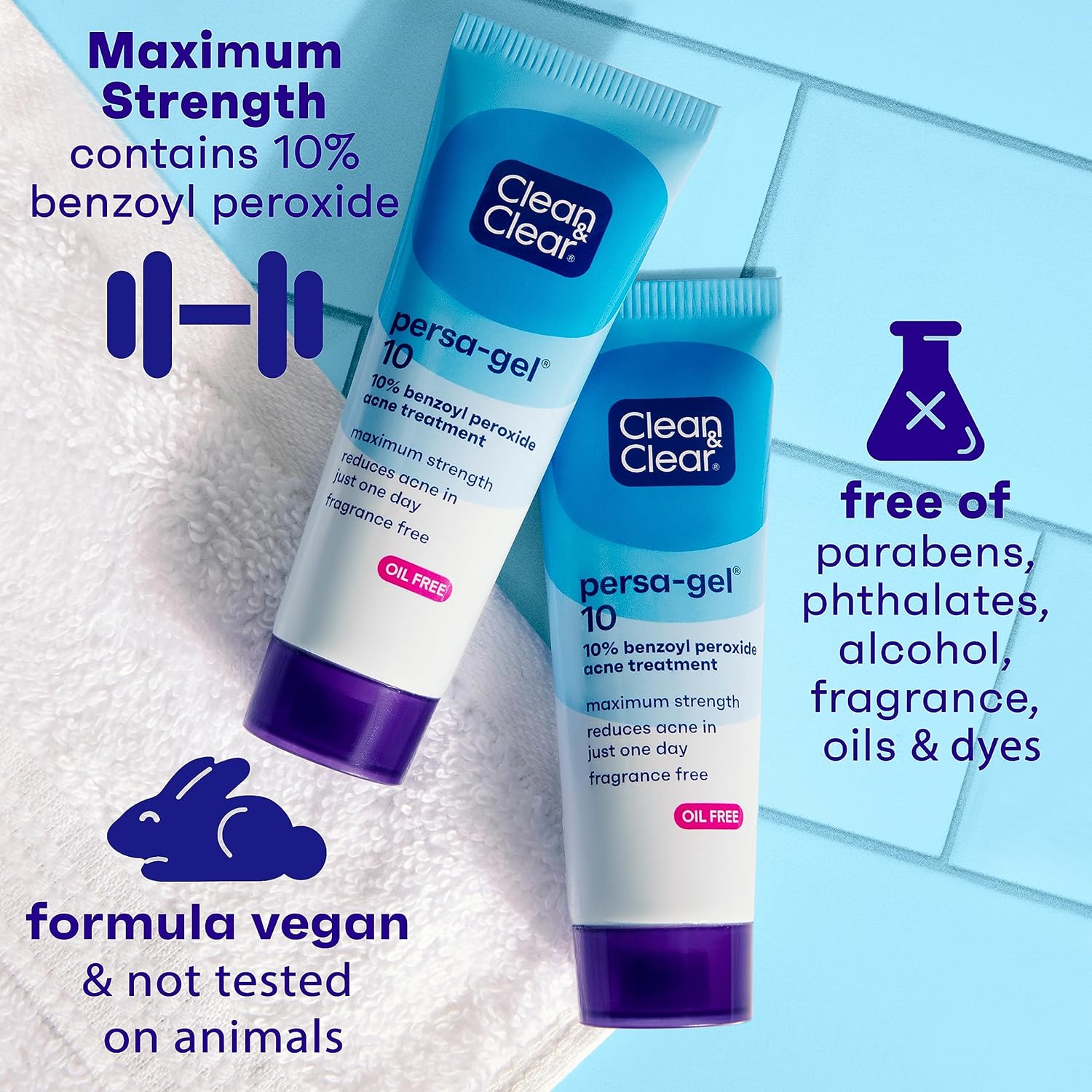 Clean & Clear Persa-Gel 10 Oil-Free Acne Spot Treatment with Maximum Strength 10% Benzoyl Peroxide, Topical Pimple Cream Visibly Reduces Acne in One Day, Fragrance-Free, 1 fl. oz - Image 6