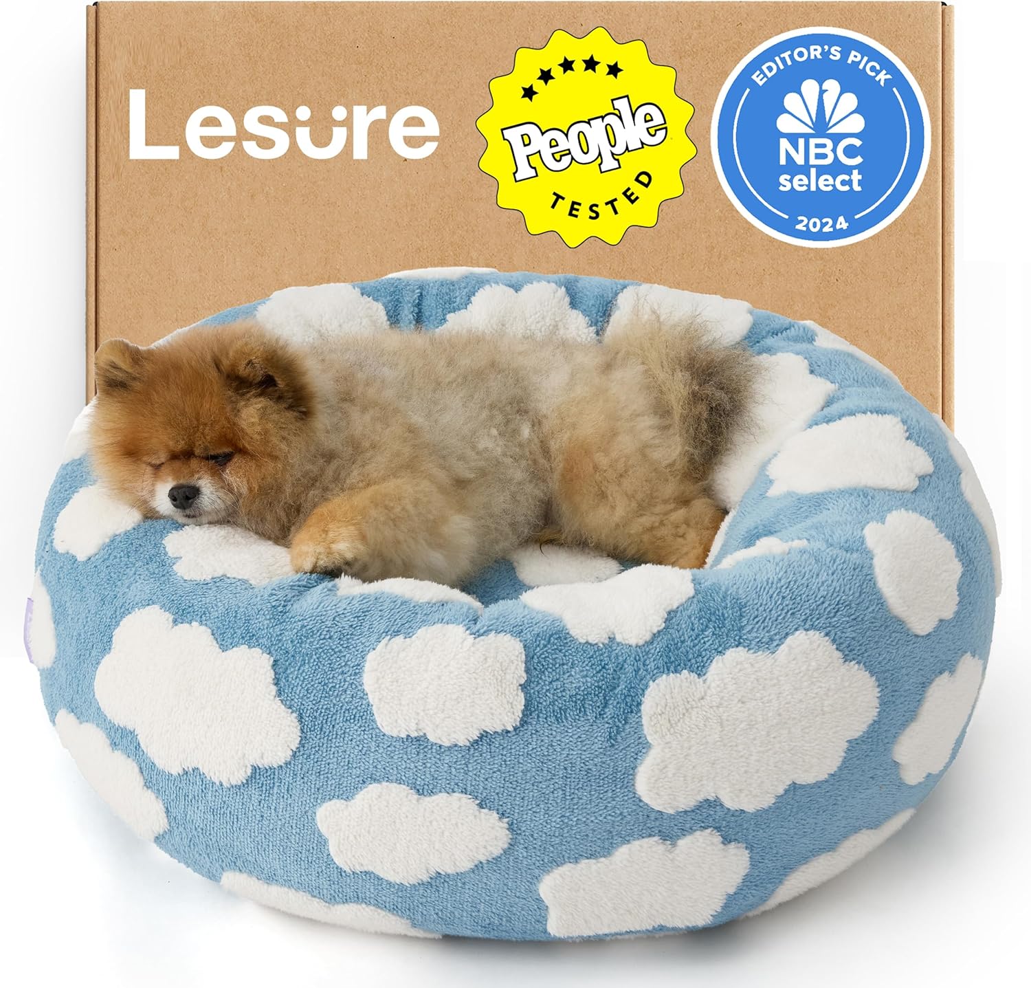 LE SURE Shown on TV Donut Dog Beds for Small Dogs - Calming Cat Sofa as Bed Gift for Indoor Cats with Washable Cover, Round Home Decor Cute Pet Beds with Jacquard Shaggy Plush, 23 Inch, Blue