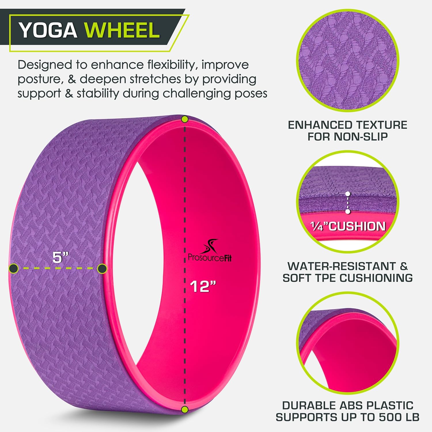 ProsourceFit Yoga Wheel Prop 12” for Improving Yoga Poses, Backbends, Flexibility, Balance, Stretching, Relaxation - Image 2