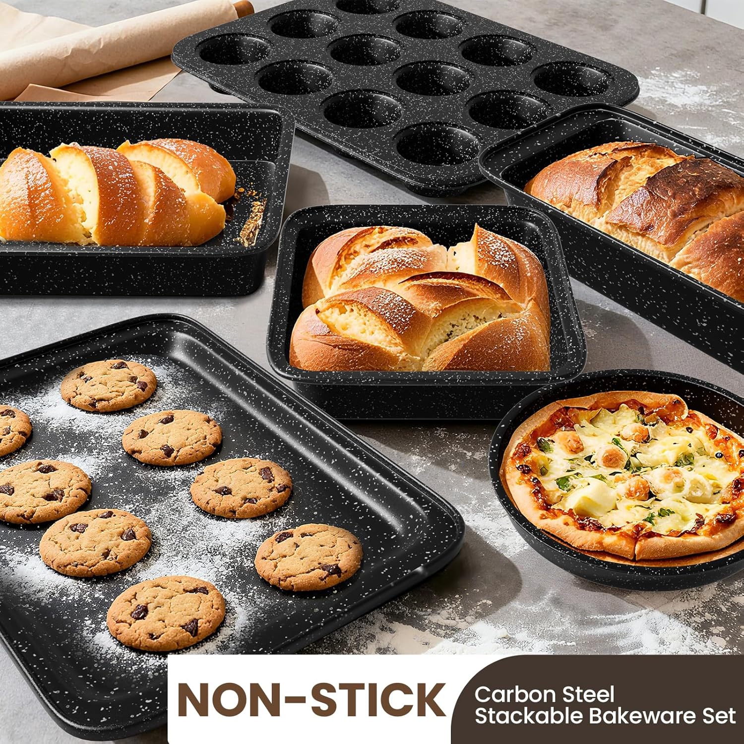 Pots and Pans Set Non Stick, 31 Piece Kitchen Induction Cookware & Bakeware Set, Nonstick Kitchen Cooking Pans Set with Frying Pans Set Grill Pan Saucepan Baking Sheet & Utensils, PFOA Free - Image 4