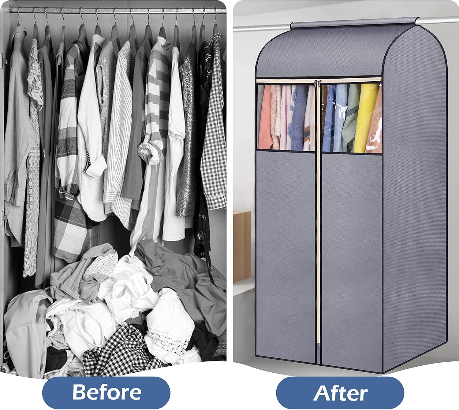SLEEPING LAMB 54'' Hanging Garment Bags for Closet Storage Sealed Completely Jackets Coats Suits Clothes Rack Cover for Wardrobe with Clear PVC Window, 2 Packs, Grey(Hanging Rod Not Included) - Image 6