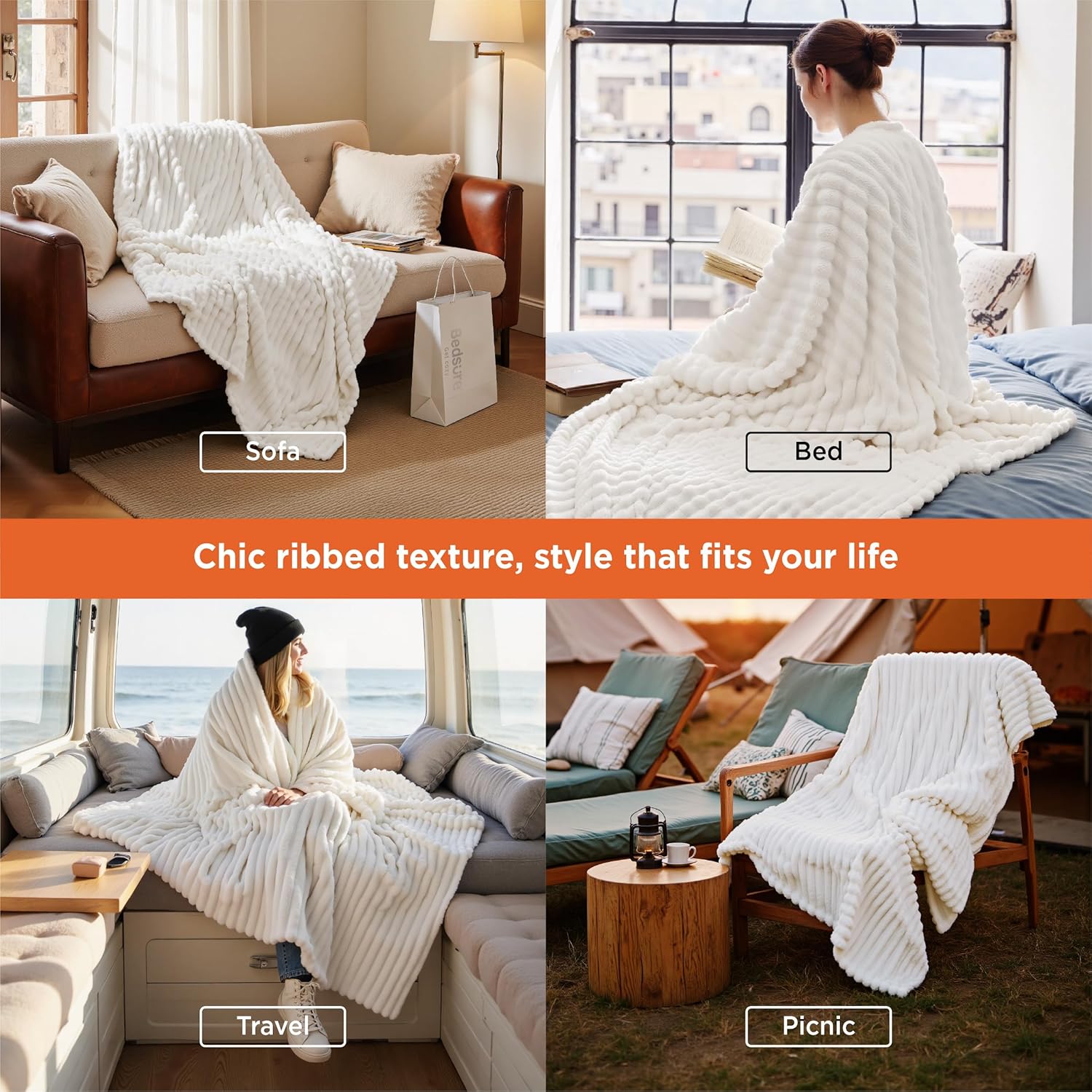 Bedsure GentleSoft White Throw Blanket for Couch - Mothers Gifts Day Birthday Gifts for Women Mom Her, Soft Cozy Fleece Throw Blanket for Girl, Room Home Bedroom Spring Decor, Off White, 50x60 Inches - Image 4