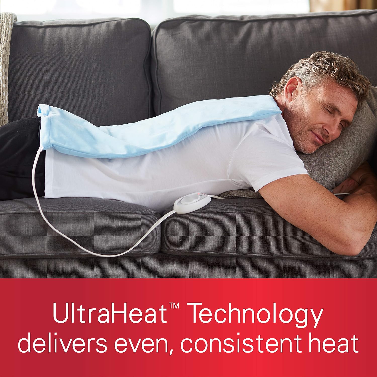 Sunbeam XL Heating Pad for Back Neck and Shoulder Pain Relief with Sponge for Moist Heating Option Extra Large 12 x 24" Blue - Image 2