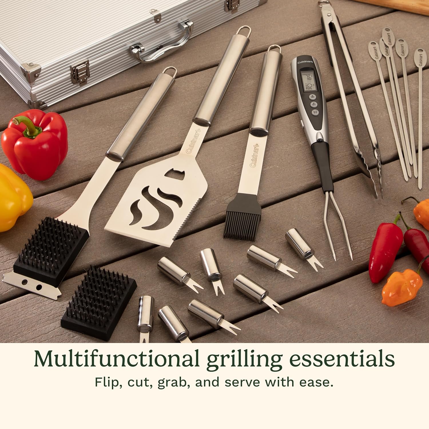 Cuisinart Deluxe Grill Tool Set, 20-Piece Grill Set, BBQ Accessories with Aluminum Case, Stainless Steel Grilling Accessories, BBQ tools, Grilling Gifts for Men, Father’s Day Gifts for Dad Husband - Image 3