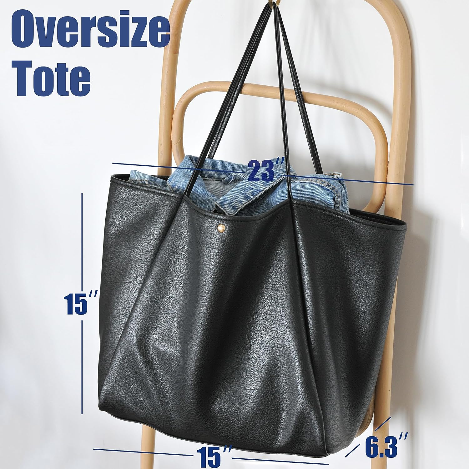 Oversize Pu Leather Tote Women Weekender Bag Shopper Handbag Travel Purse - Image 4