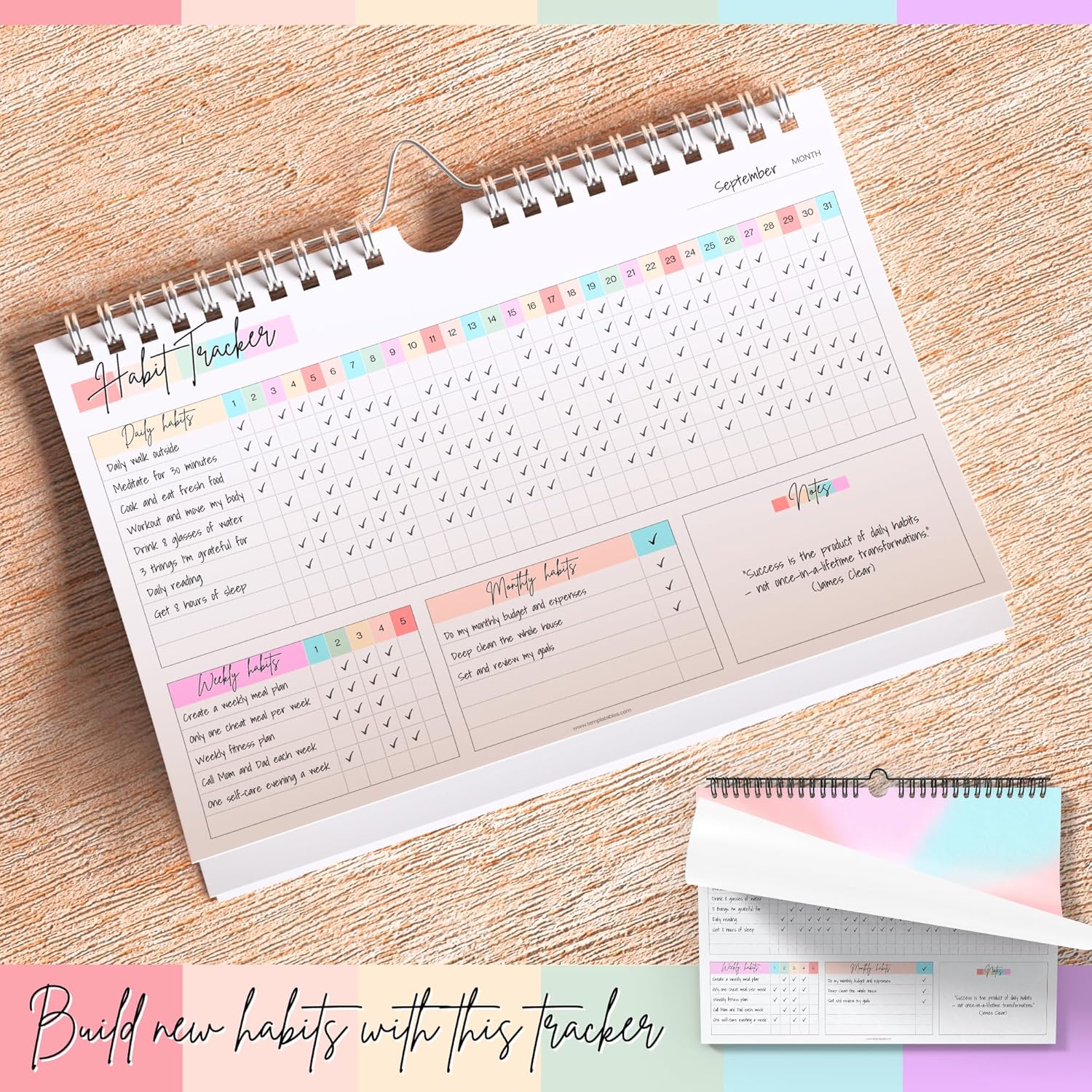 Habit Tracker Calendar – Daily, Weekly & Monthly Habit & Goal Tracker, Wire-Bound Planner with Colorful Design, Premium 250gsm Paper | A5 (Rainbow) - Image 3