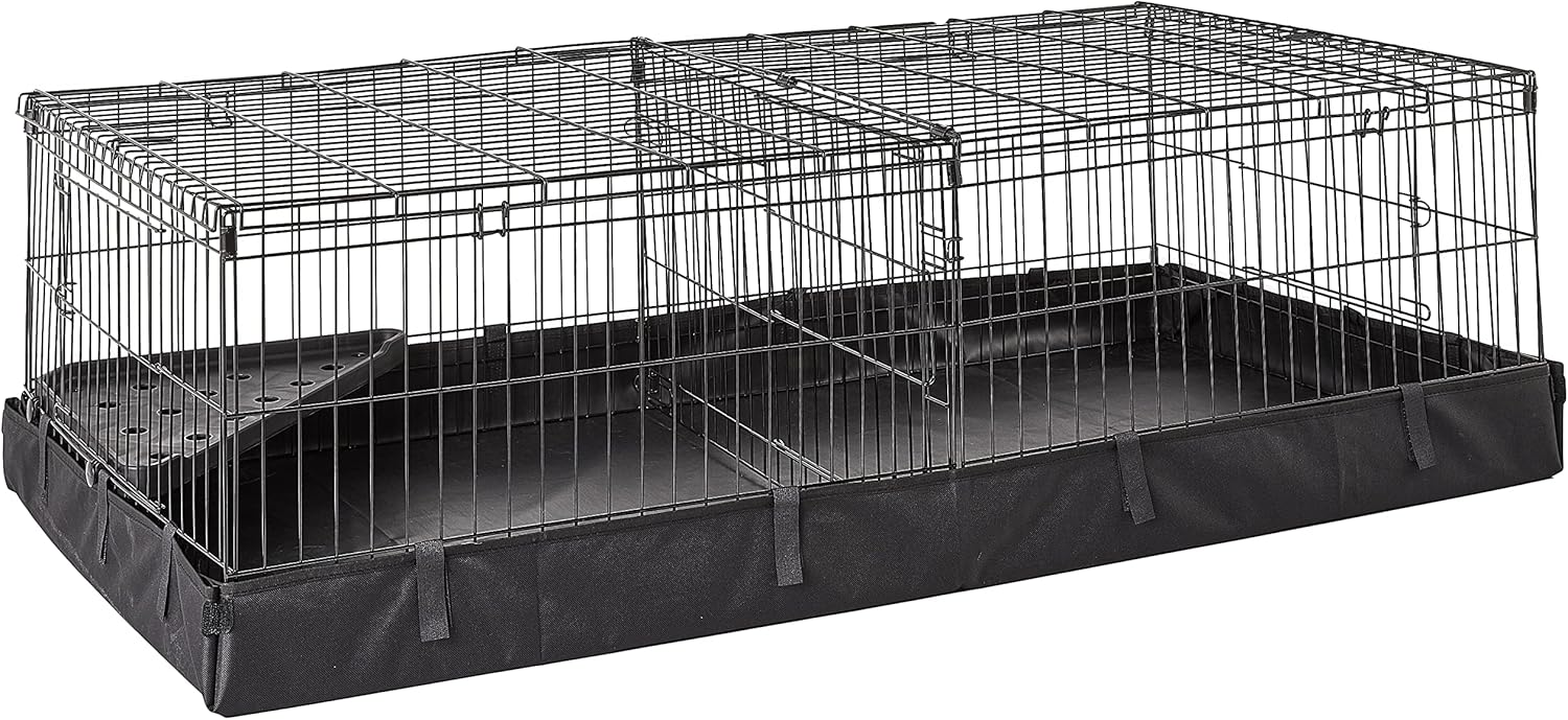 Amazon Basics Leakproof Canvas Bottom Guinea Pig Cage, Easy to Clean Small Animal Habitat with Divider Set, Indoor/Outdoor, Portable, No Tools Needed, 47.6"L x 24.2"W x 14"H, Black