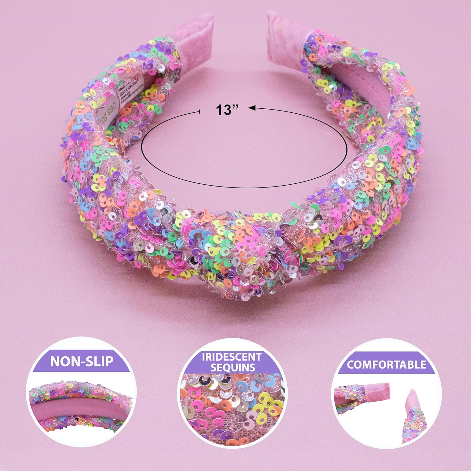 FROG SAC Knotted Headbands for Girls - Rainbow Sequin Knot Head Bands for Kids, Sparkly Toddler Headband, Sparkle Beaded Hair Band Accessories, Easter Basket Fillers Stocking Stuffers - Image 4