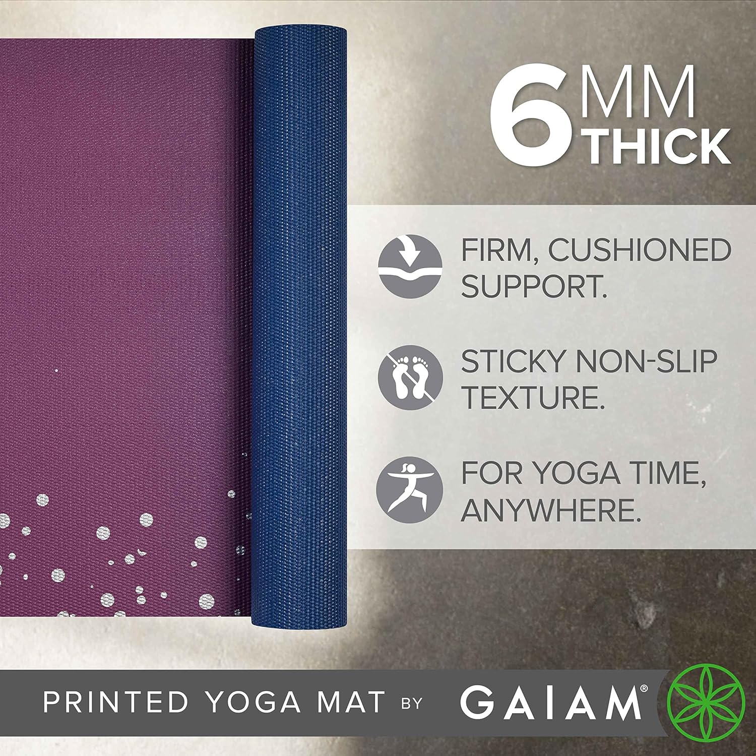 Gaiam Yoga Mat - Premium 6mm Print Extra Thick Non Slip Exercise & Fitness Mat for All Types of Yoga, Pilates & Floor Workouts (68"L x 24"W x 6mm Thick) - Image 2