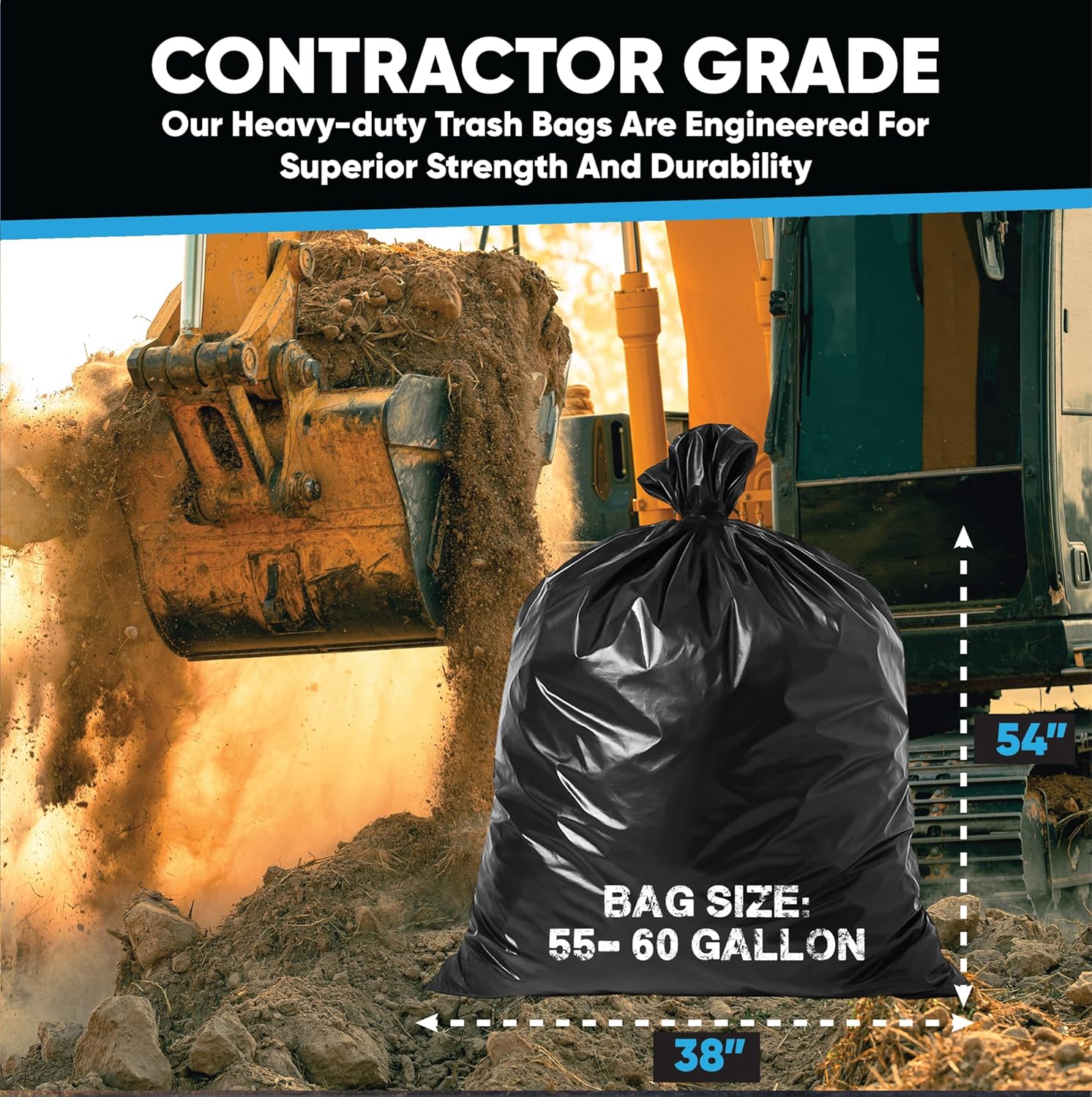 Contractor Garbage Bags 55 Gallon | 32 Trash Bags | Heavy Duty | Black ContractorLarge 55-60 Gallon Trash Bags Heavy Duty Liners, Extra Large Trash Liners Construction, Industrial Bag - Image 2