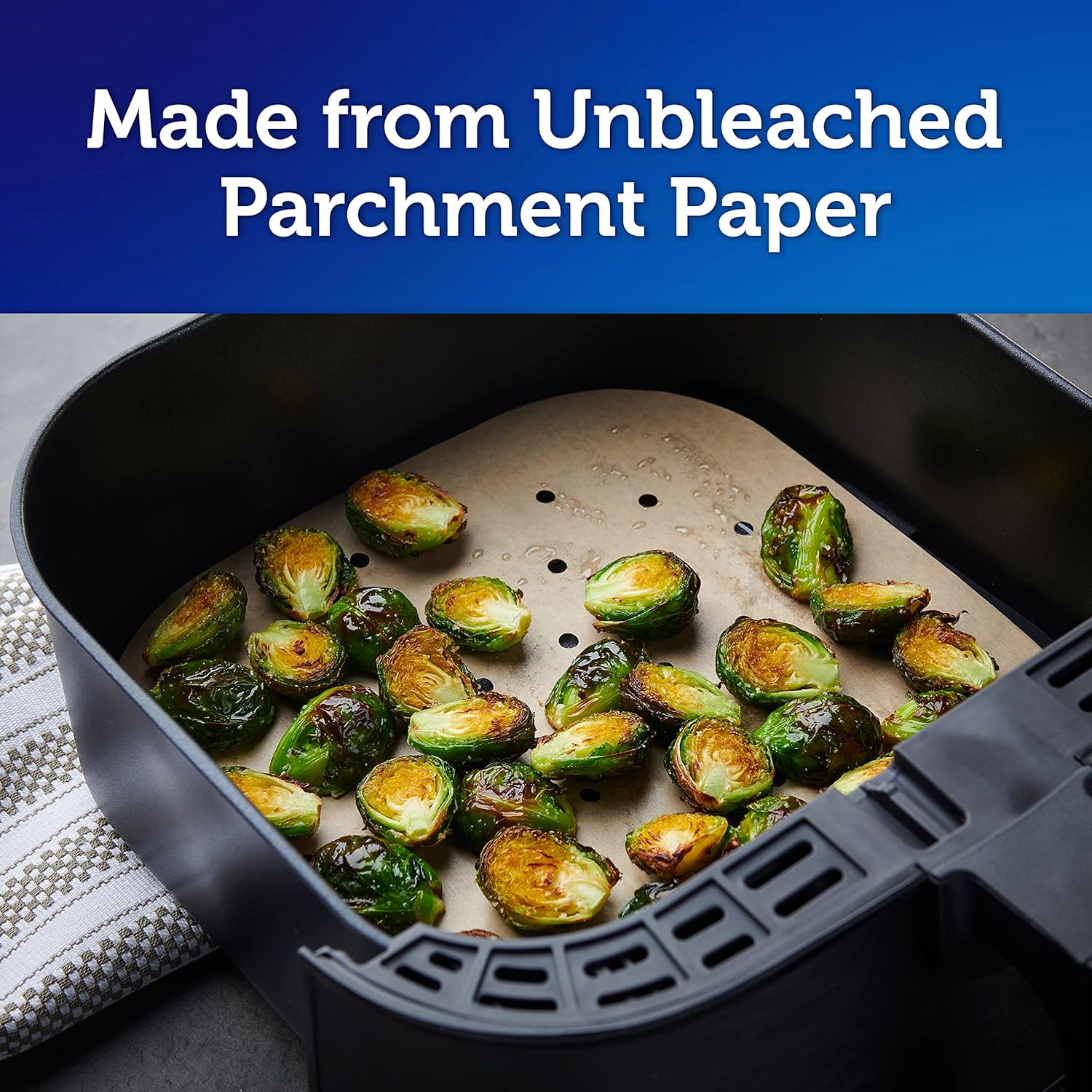 Reynolds Kitchens Air Fryer Liners Disposable, Unbleached Parchment Paper Sheets, 50 Count - Image 5