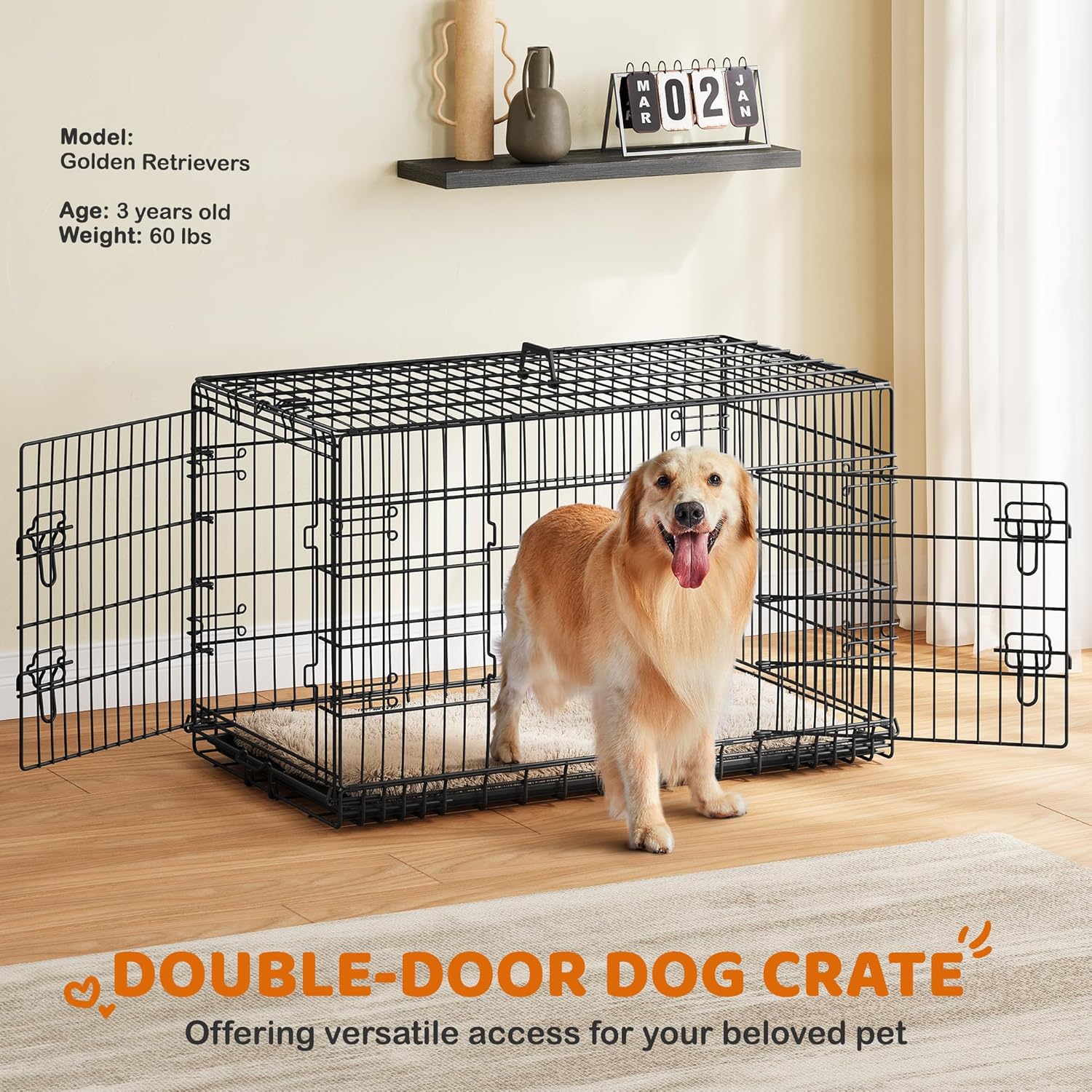 Yaheetech 42 inch Double Door Dog Crate w/Divider for Puppy to Adult XL Collapsible Metal Crate with Removable Tray Wire Dog Kennel for Large Dogs Portable Travel Cage, Black - Image 2
