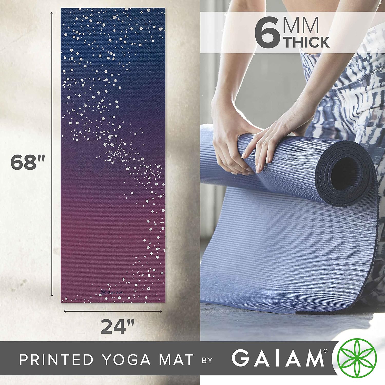 Gaiam Yoga Mat - Premium 6mm Print Extra Thick Non Slip Exercise & Fitness Mat for All Types of Yoga, Pilates & Floor Workouts (68"L x 24"W x 6mm Thick) - Image 3