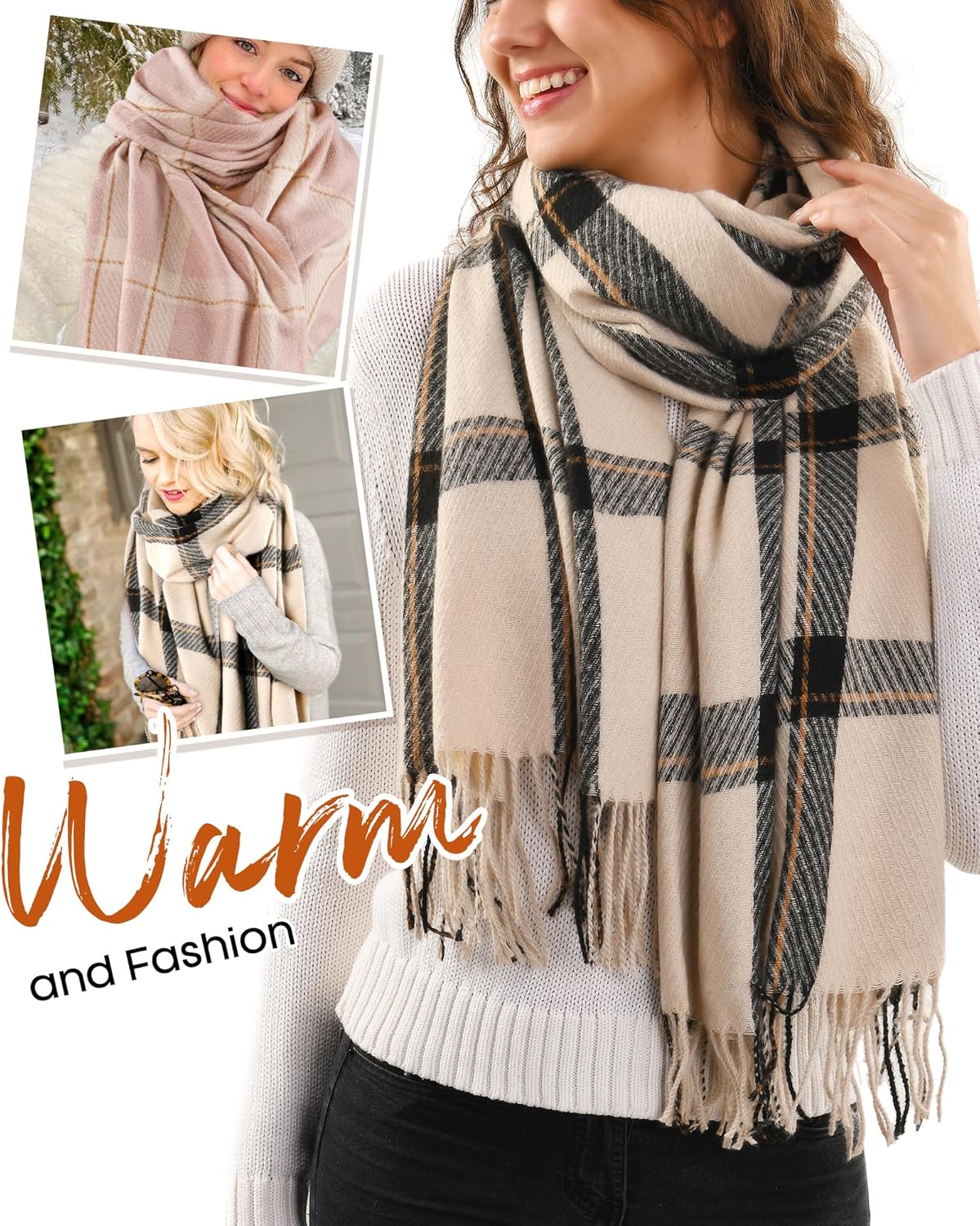 FURTALK Winter Scarf for Women Shawl Soft Tassel Plaid Large Oversized Scarves Wraps - Image 6