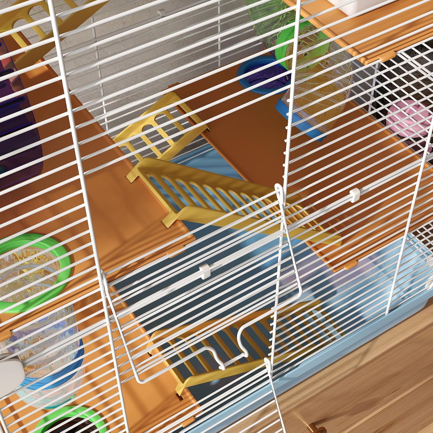 PawHut 18" 5 Tier Hamster Cage with Tubes and Tunnels, Small Animal Cage with Portable Carry Handle, Gerbil Cage with Water Bottle, Food Dish, Exercise Wheel, Light Blue - Image 8