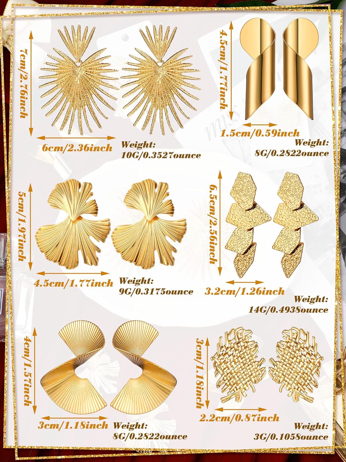 Glenmal 6 Pair Gold Statement Earrings for Women Large Gold Geometric Earrings Woven Twisted Leaf Earring Jewelry Gift - Image 3