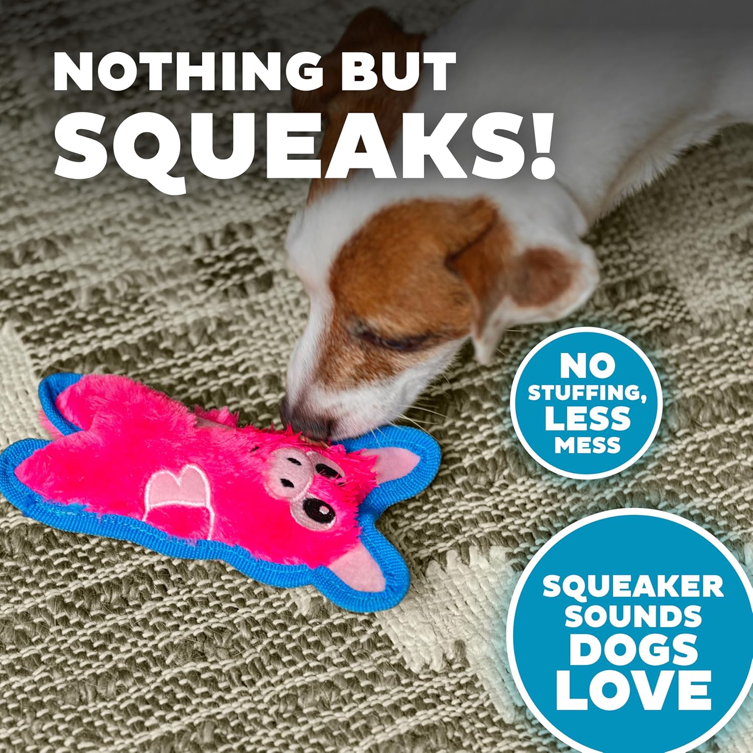 Outward Hound Durablez Minis – Squeaky Plush Dog Toy, No Stuffing for Less Mess, Interactive & Tough, Jumbo Squeaker, Puppies & Small Dogs, Pig, 6.8" - Image 4