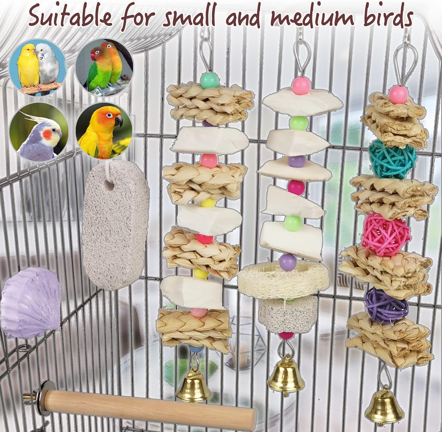 Parrot Chewing Toys (6 pcs) Natural Cuttlebone Bird Beak Trimmer Grinding Stone Lava Block Calcium Stone Bird Perch Cage Toys for Small and Medium Parakeets, Cockatiels, Conures, Budgies, Lovebirds - Image 2