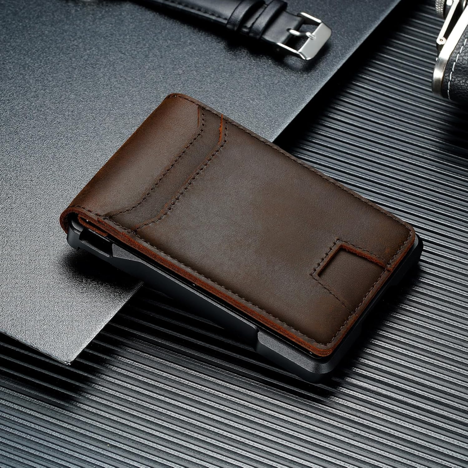 furid Genuine Leather Wallet for Men: Slim RFID Minimalist Wallets with Money Clip - Smart Pop Up Credit Card Holder for Front Pocket - Gifts for Husband Father on Birthday Anniversary - Image 9