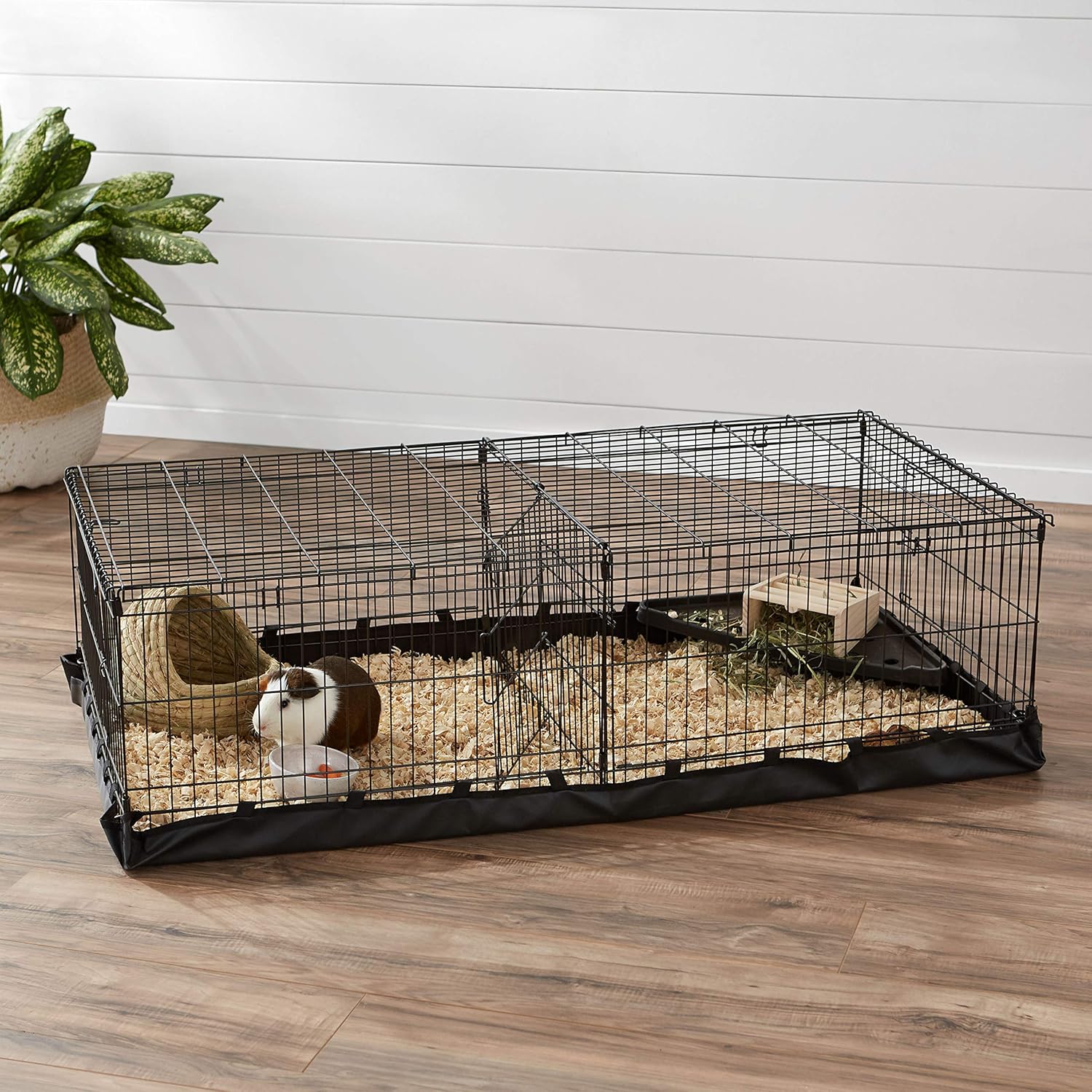 Amazon Basics Leakproof Canvas Bottom Guinea Pig Cage, Easy to Clean Small Animal Habitat with Divider Set, Indoor/Outdoor, Portable, No Tools Needed, 47.6"L x 24.2"W x 14"H, Black - Image 8