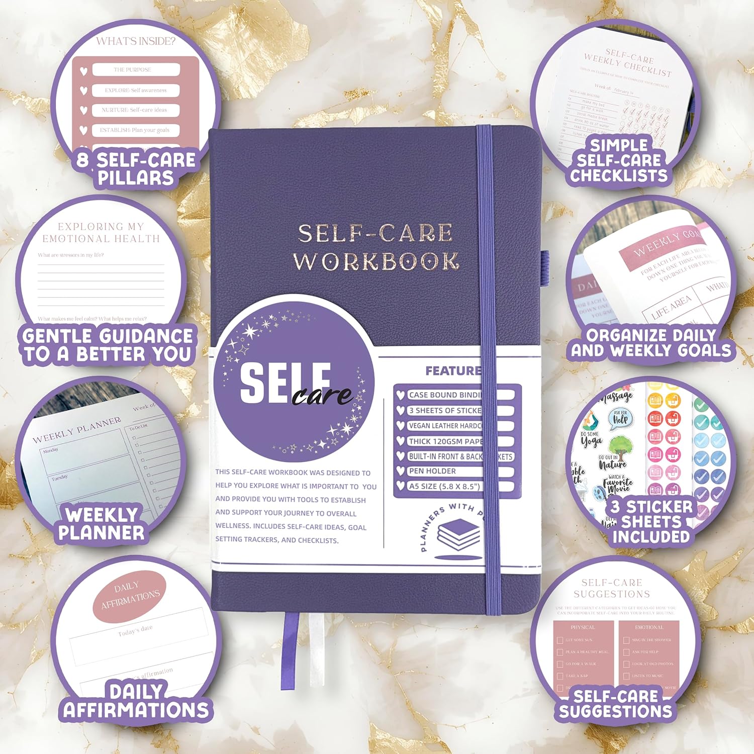 Planners with Purpose Self-Care Planner - Daily Wellness Journal with Guided Prompts, Gratitude, and Reflection - Mental Health Journal for Mindfulness, Positivity & Goal Setting Notebook for Women & Men A5 (Purple) - Image 3
